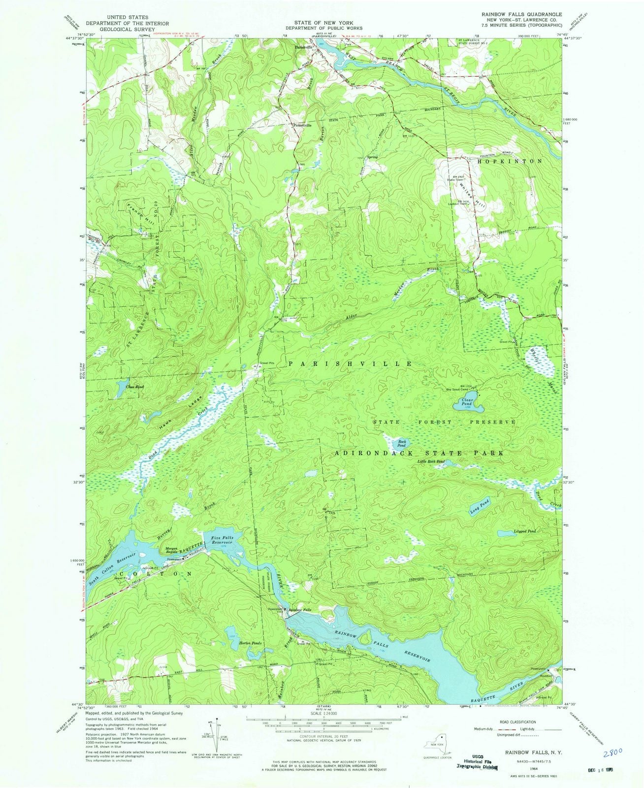 1964 Rainbow Falls, NY - New York - USGS Topographic Map