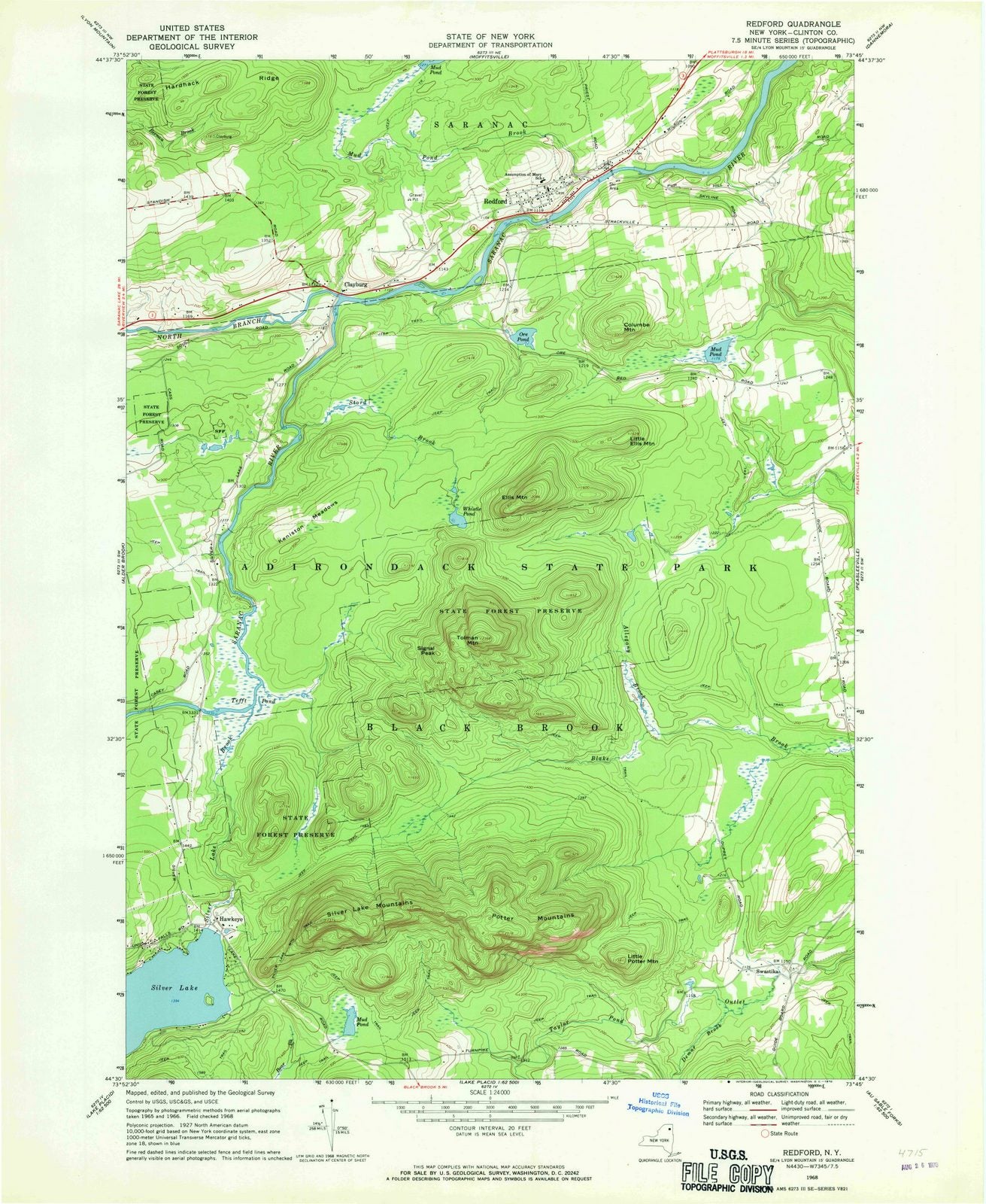 1968 Redford, NY - New York - USGS Topographic Map