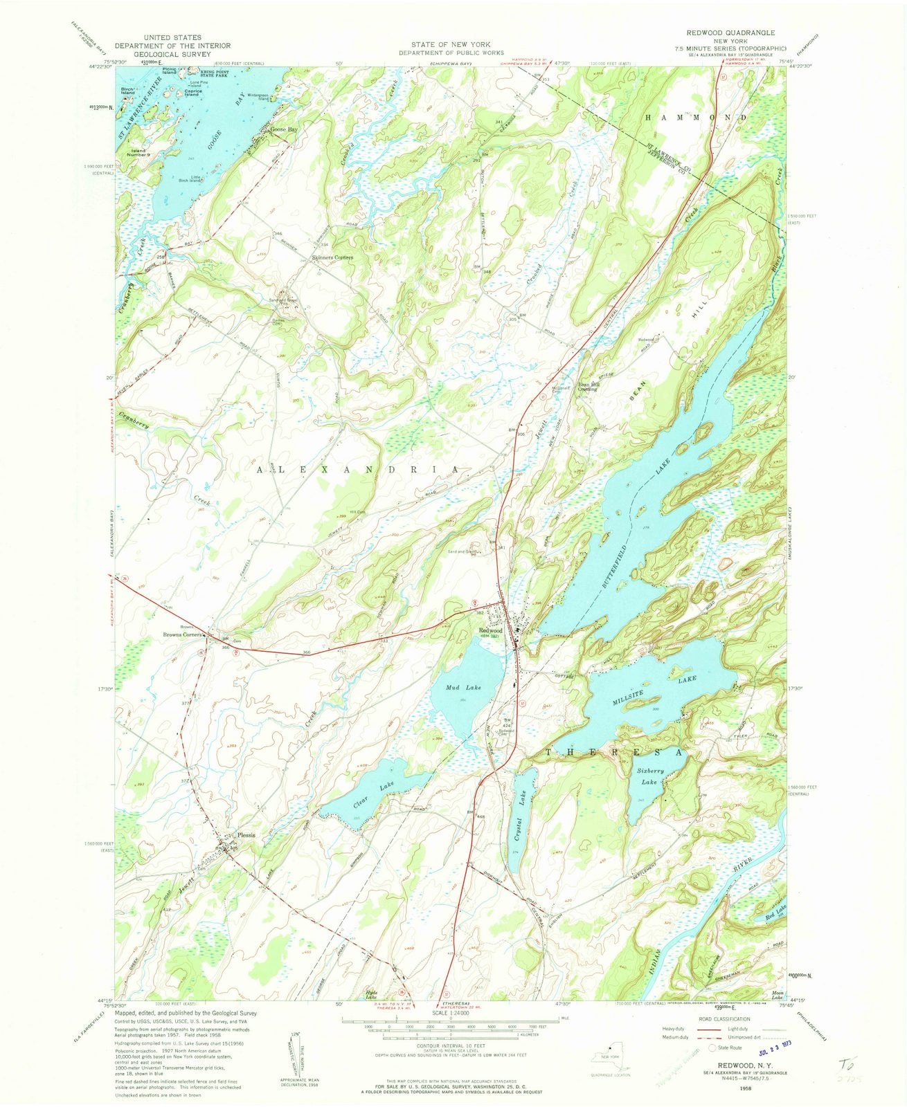 1958 Redwood, NY - New York - USGS Topographic Map