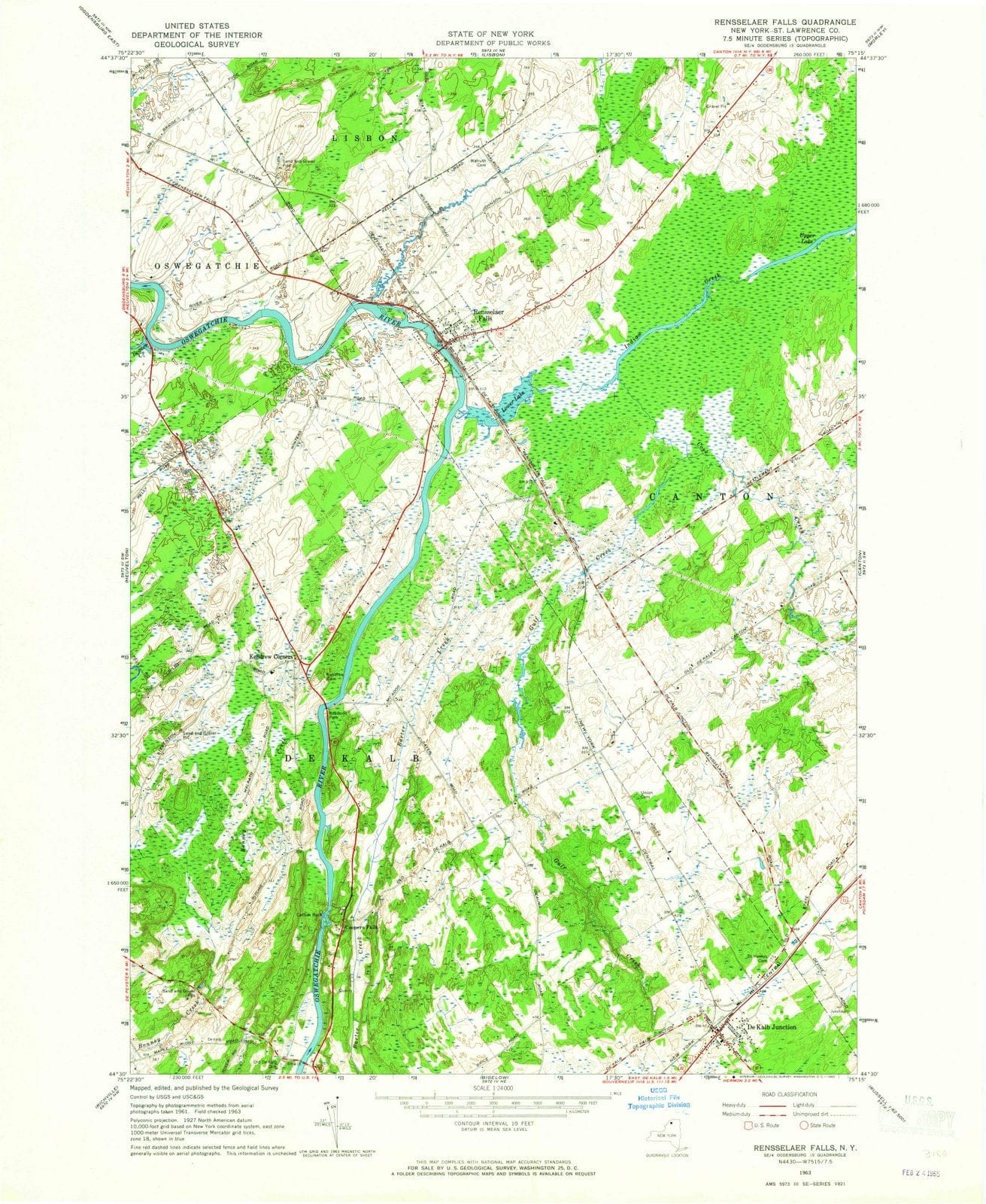 1963 Rensselaer Falls, NY - New York - USGS Topographic Map