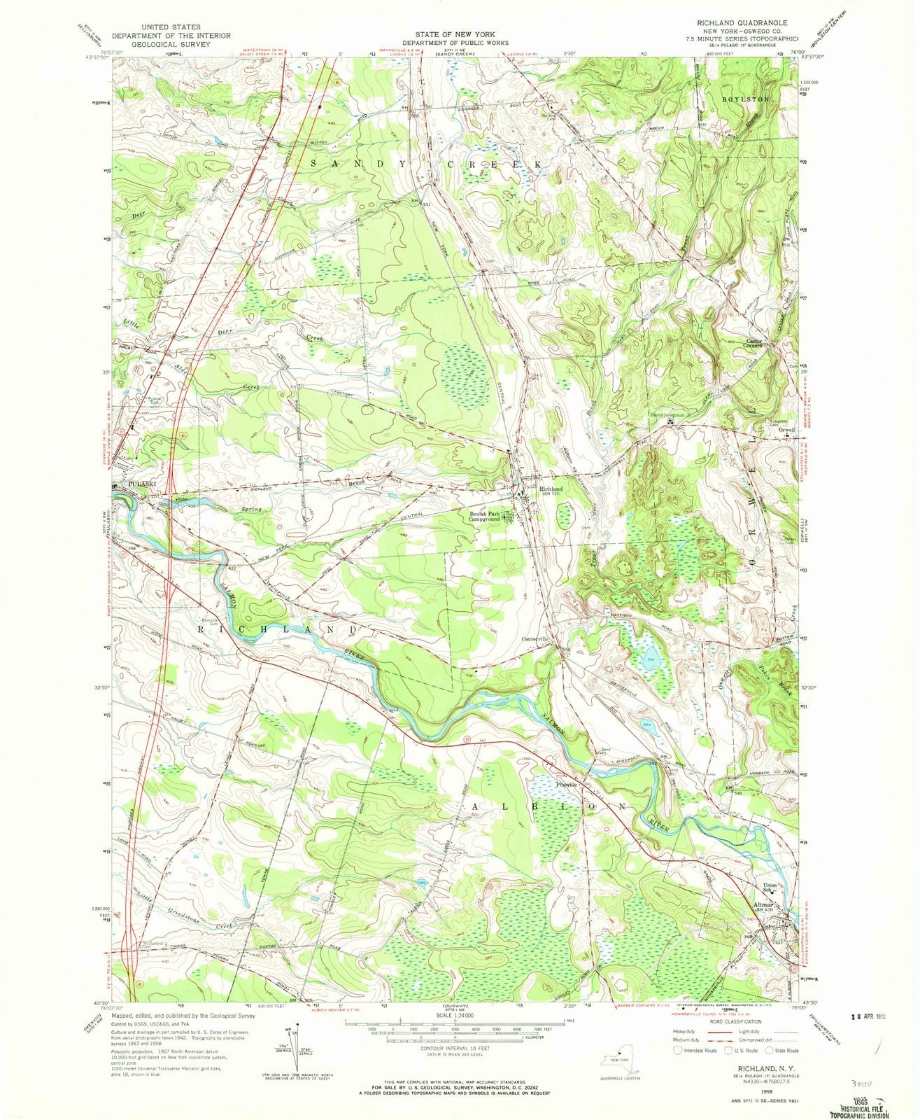 1958 Richland, NY - New York - USGS Topographic Map