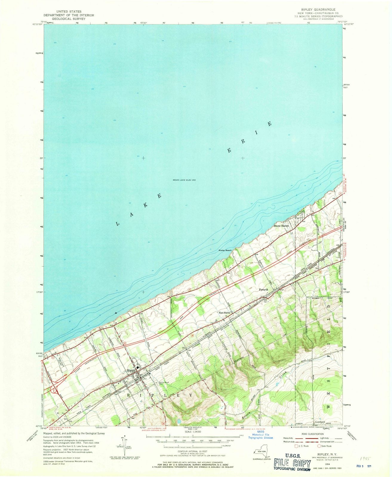 1954 Ripley, NY - New York - USGS Topographic Map