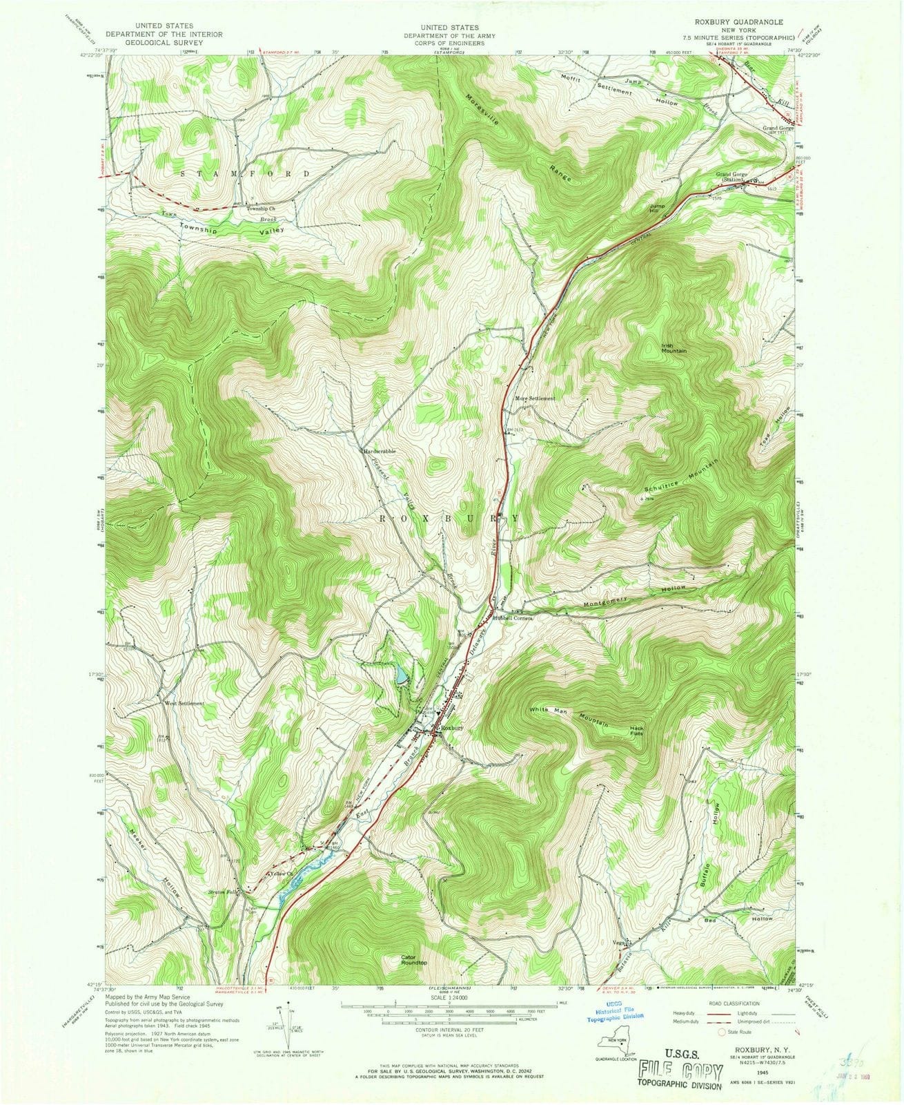 1945 Roxbury, NY - New York - USGS Topographic Map