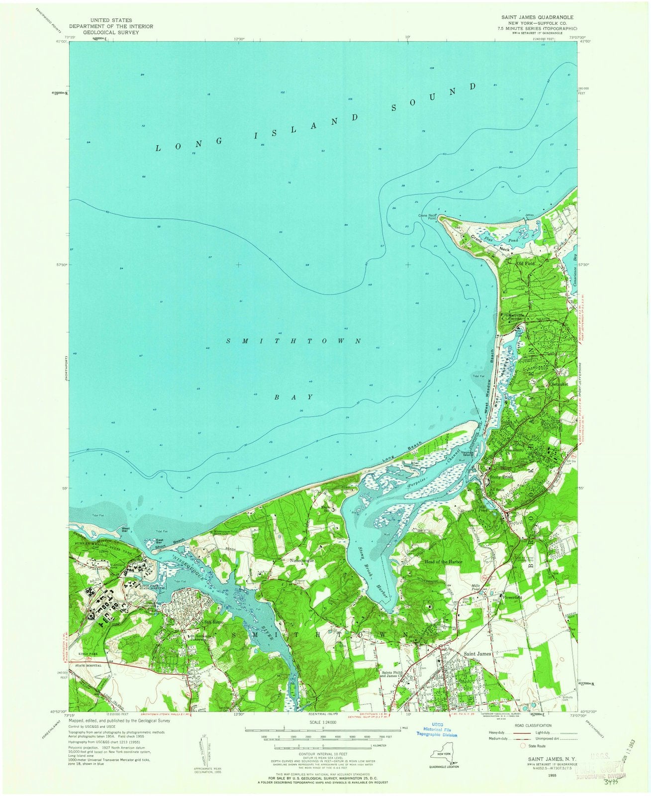 1955 Saint James, NY - New York - USGS Topographic Map