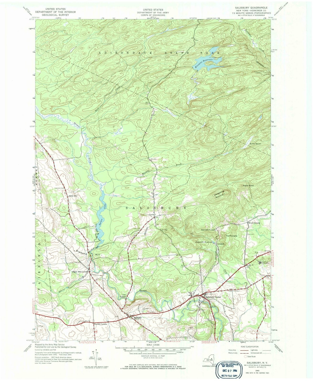 1945 Salisbury, NY - New York - USGS Topographic Map