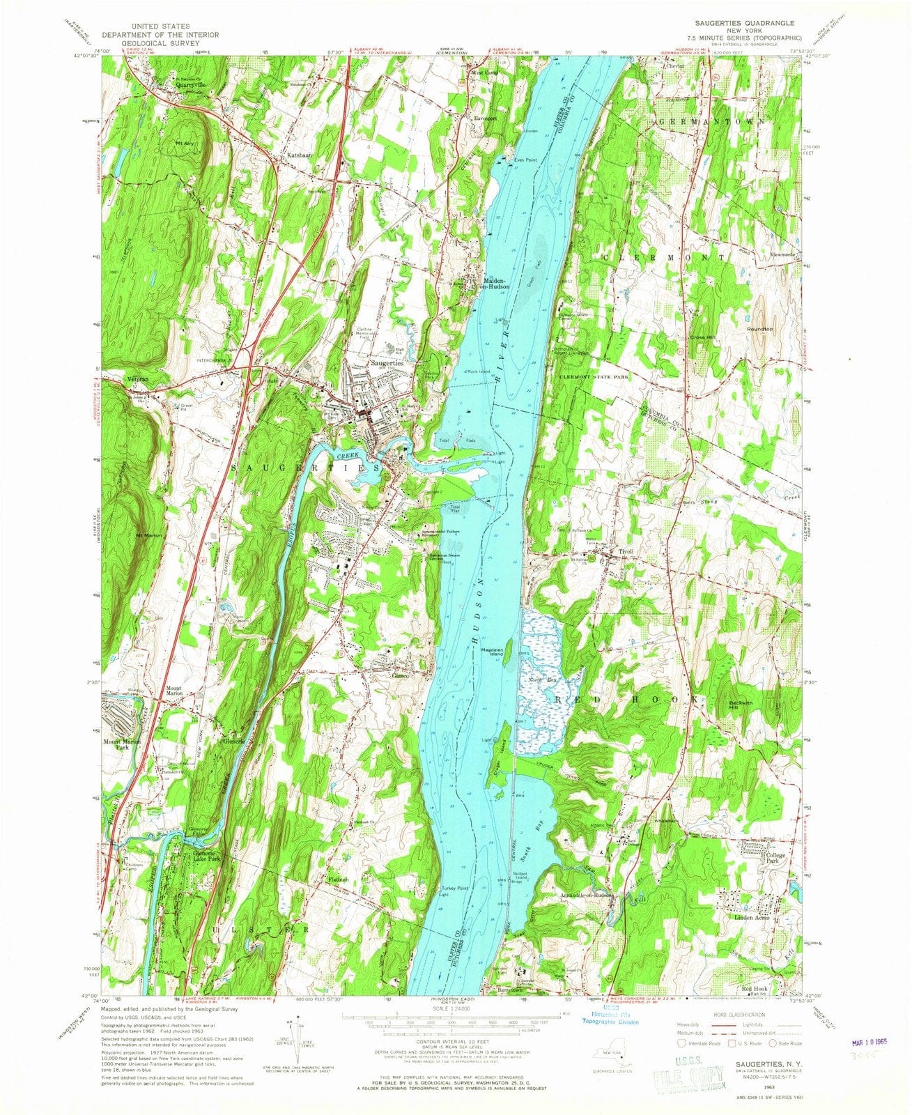 1963 Saugerties, NY - New York - USGS Topographic Map