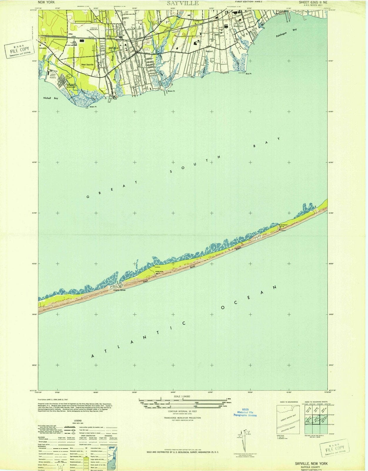 1947 Sayville, NY - New York - USGS Topographic Map