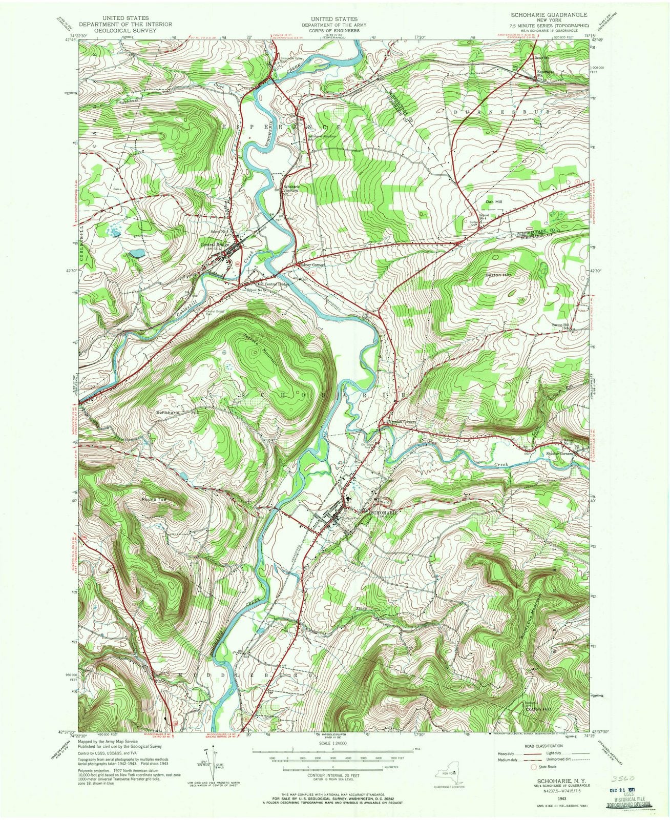 1943 Schoharie, NY - New York - USGS Topographic Map