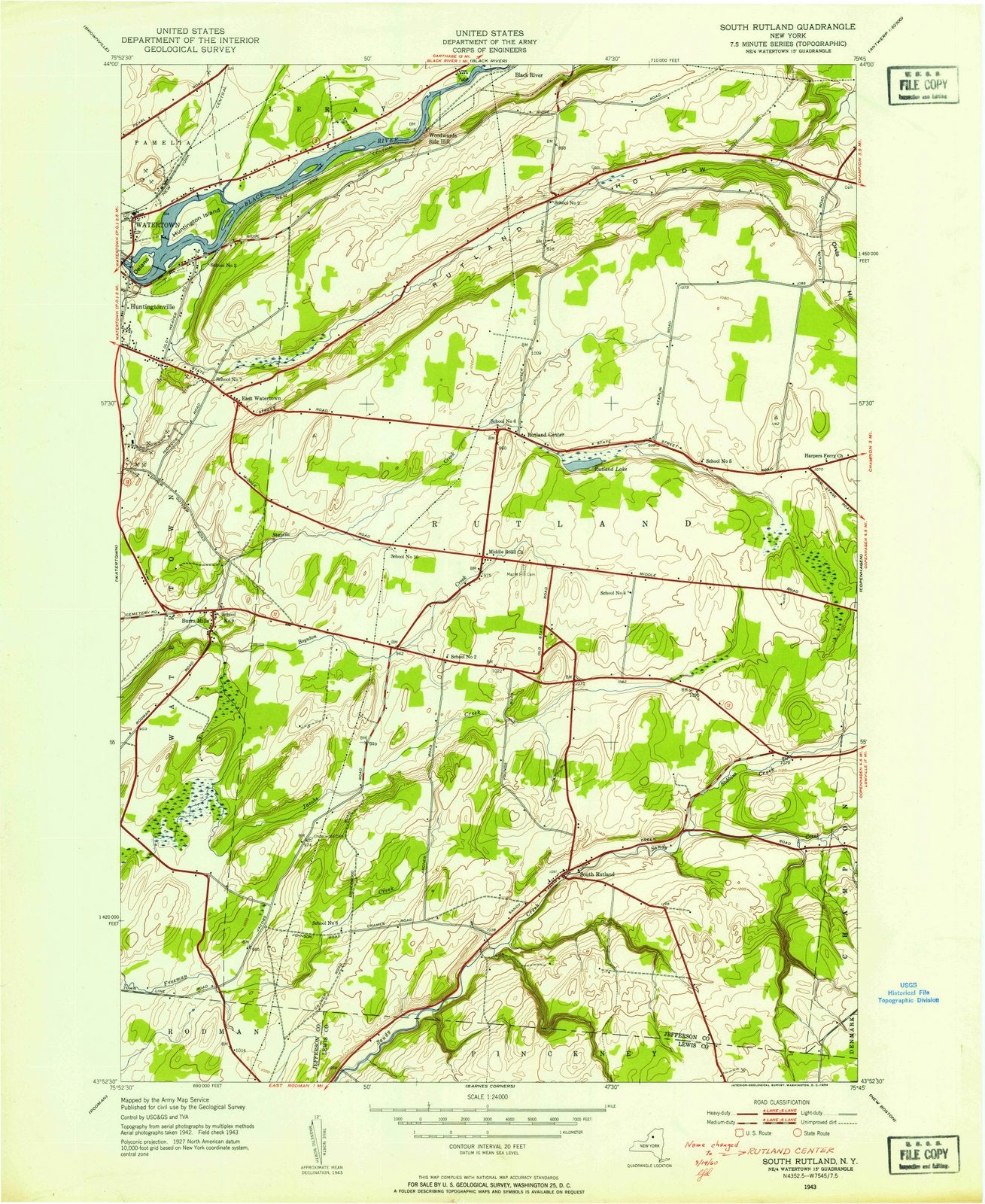 1943 South Rutland, NY - New York - USGS Topographic Map