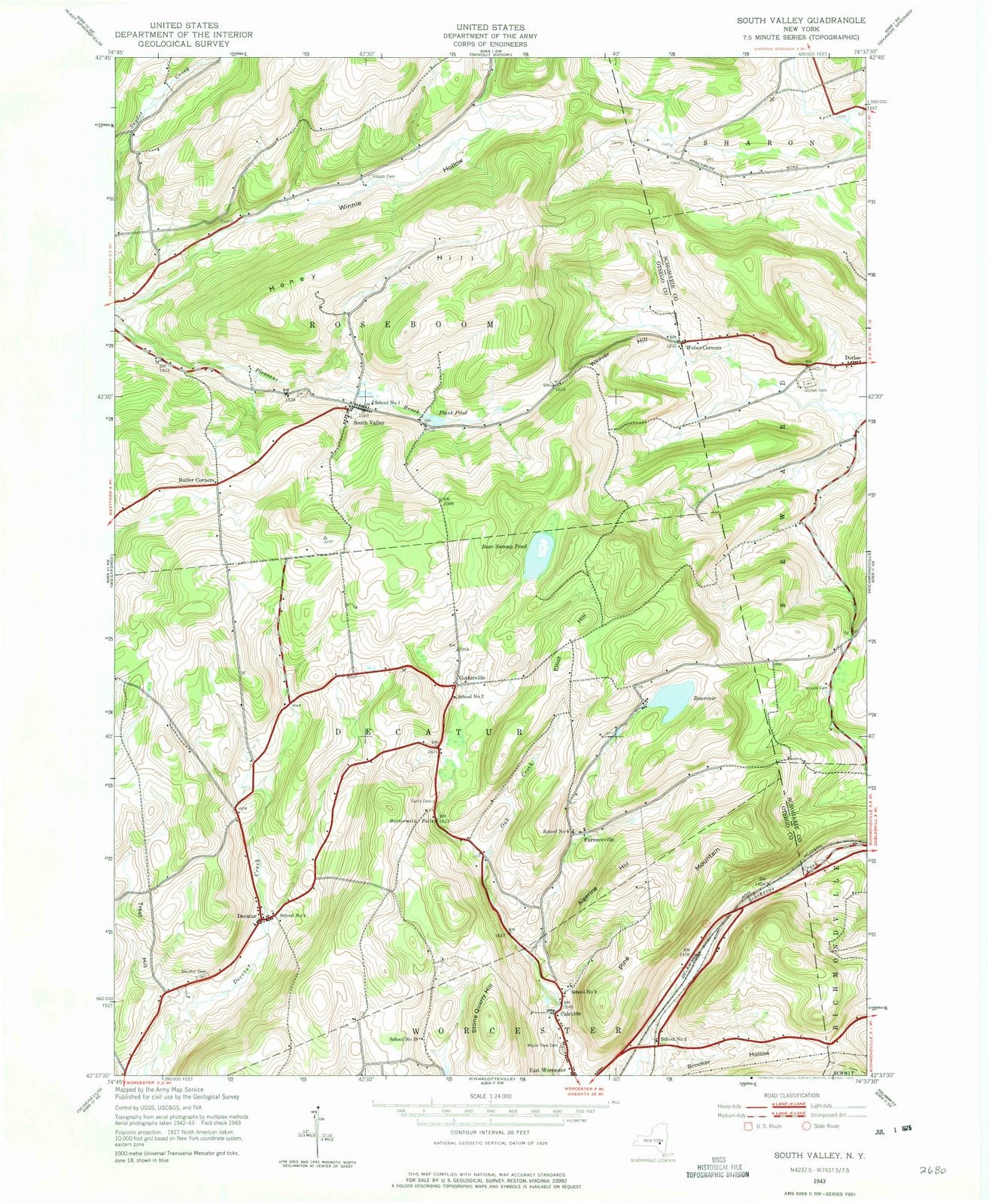 1943 South Valley, NY - New York - USGS Topographic Map