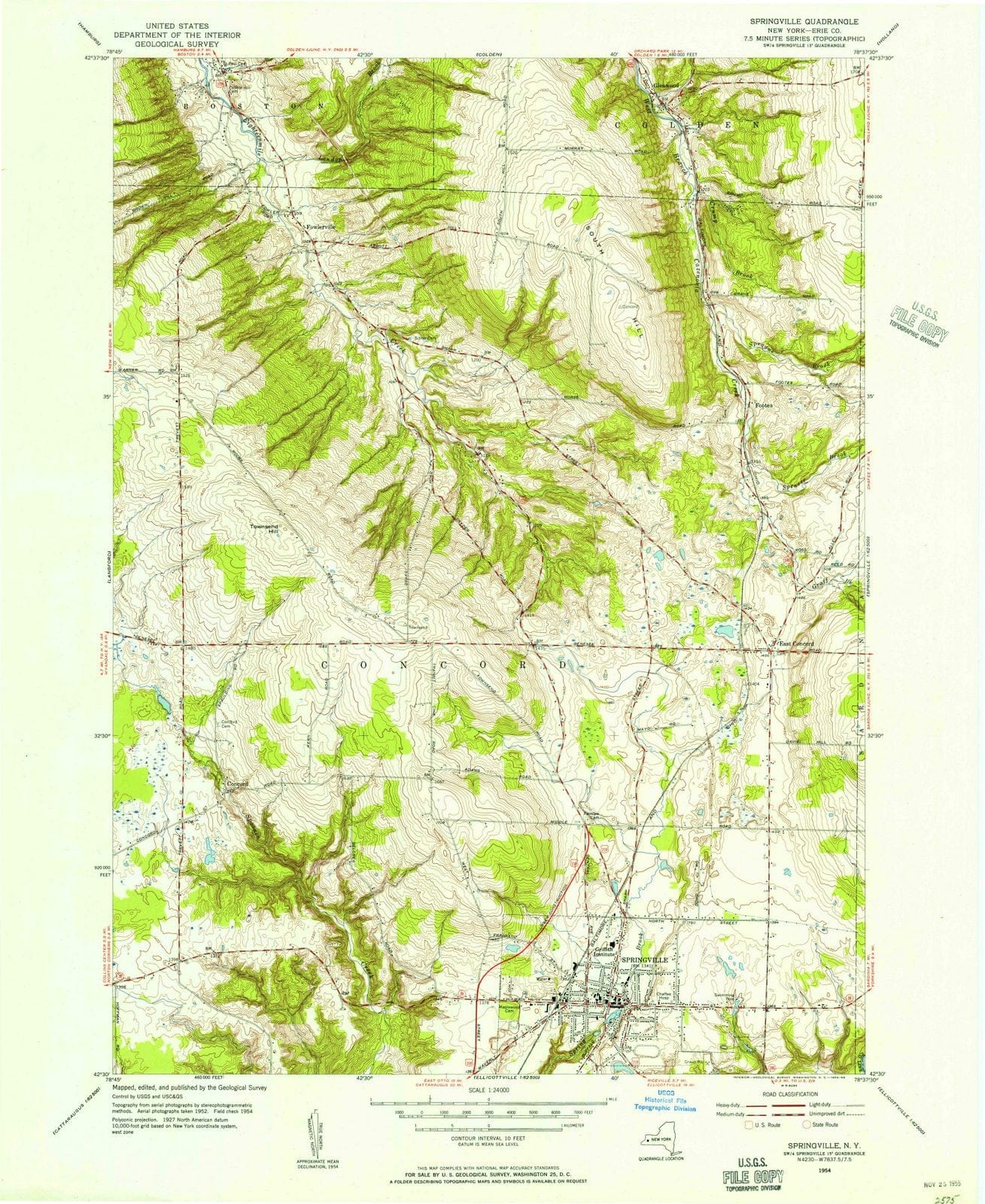 1954 Springville, NY - New York - USGS Topographic Map