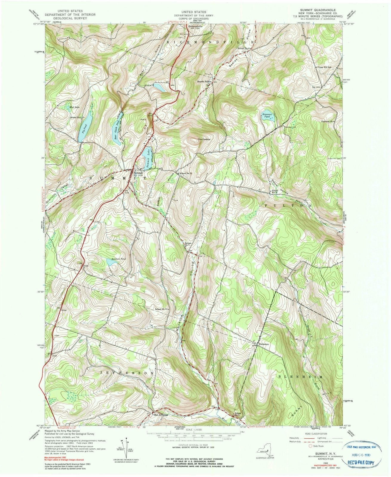 1943 Summit, NY - New York - USGS Topographic Map