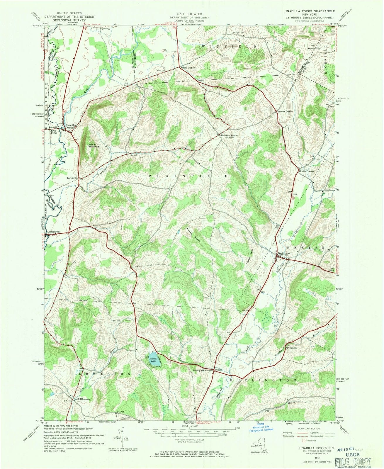 1943 Unadilla Forks, NY - New York - USGS Topographic Map