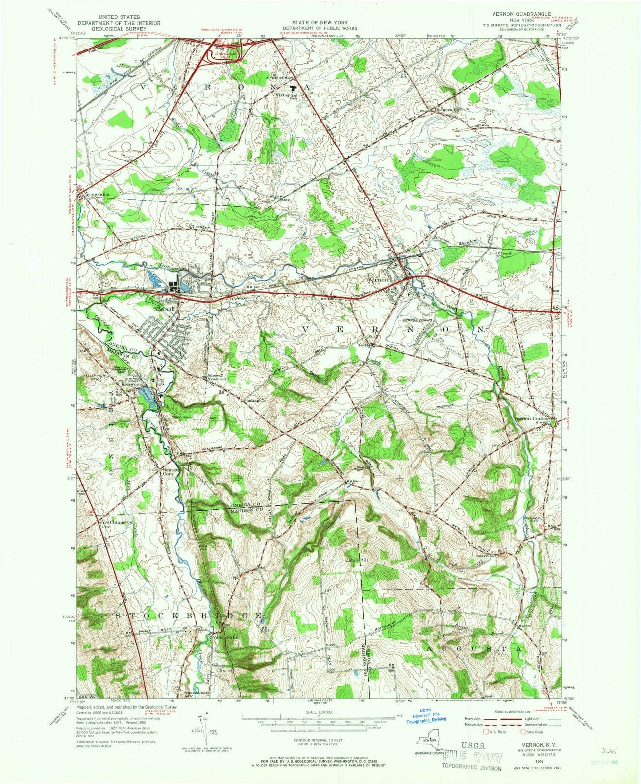 1955 Vernon, NY - New York - USGS Topographic Map