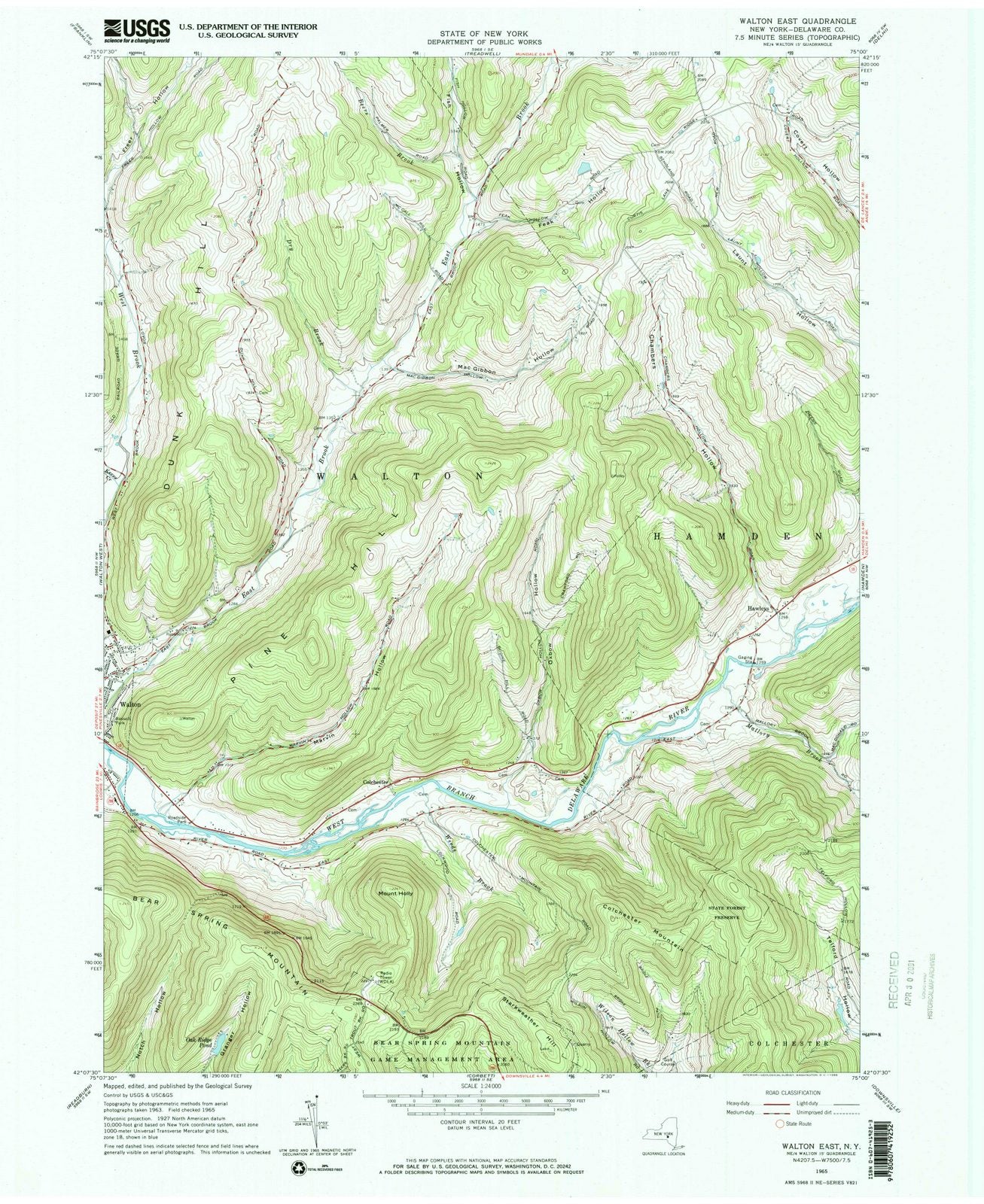 1965 Walton East, NY - New York - USGS Topographic Map