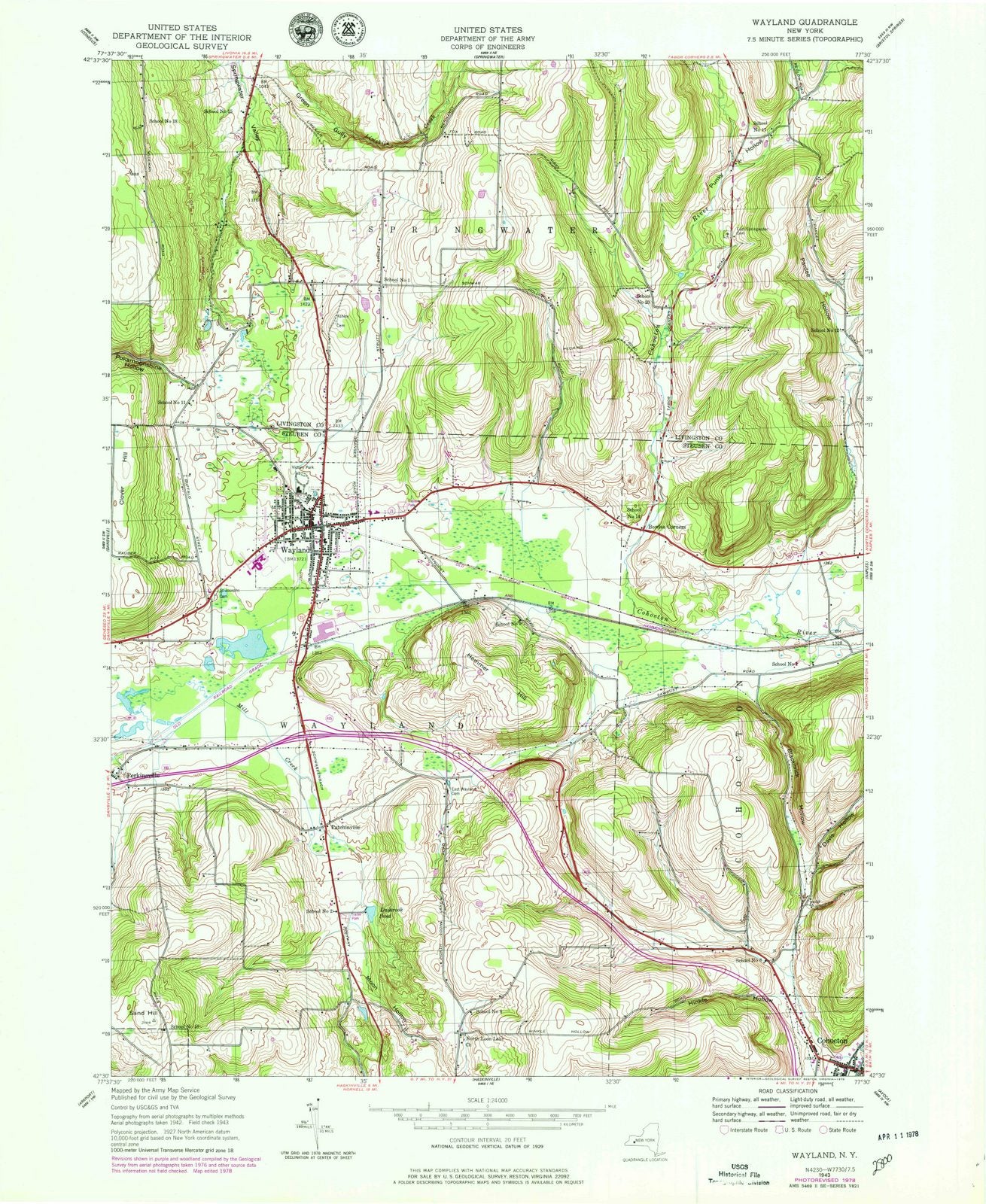 1943 Wayland, NY - New York - USGS Topographic Map
