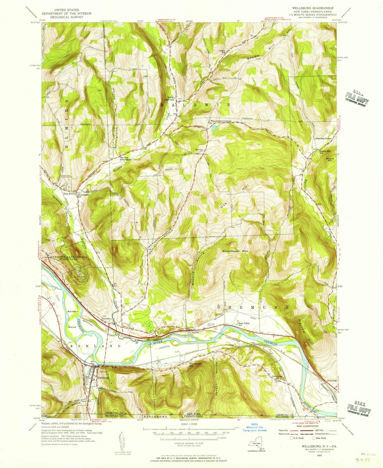 1954 Wellsburg, NY - New York - USGS Topographic Map