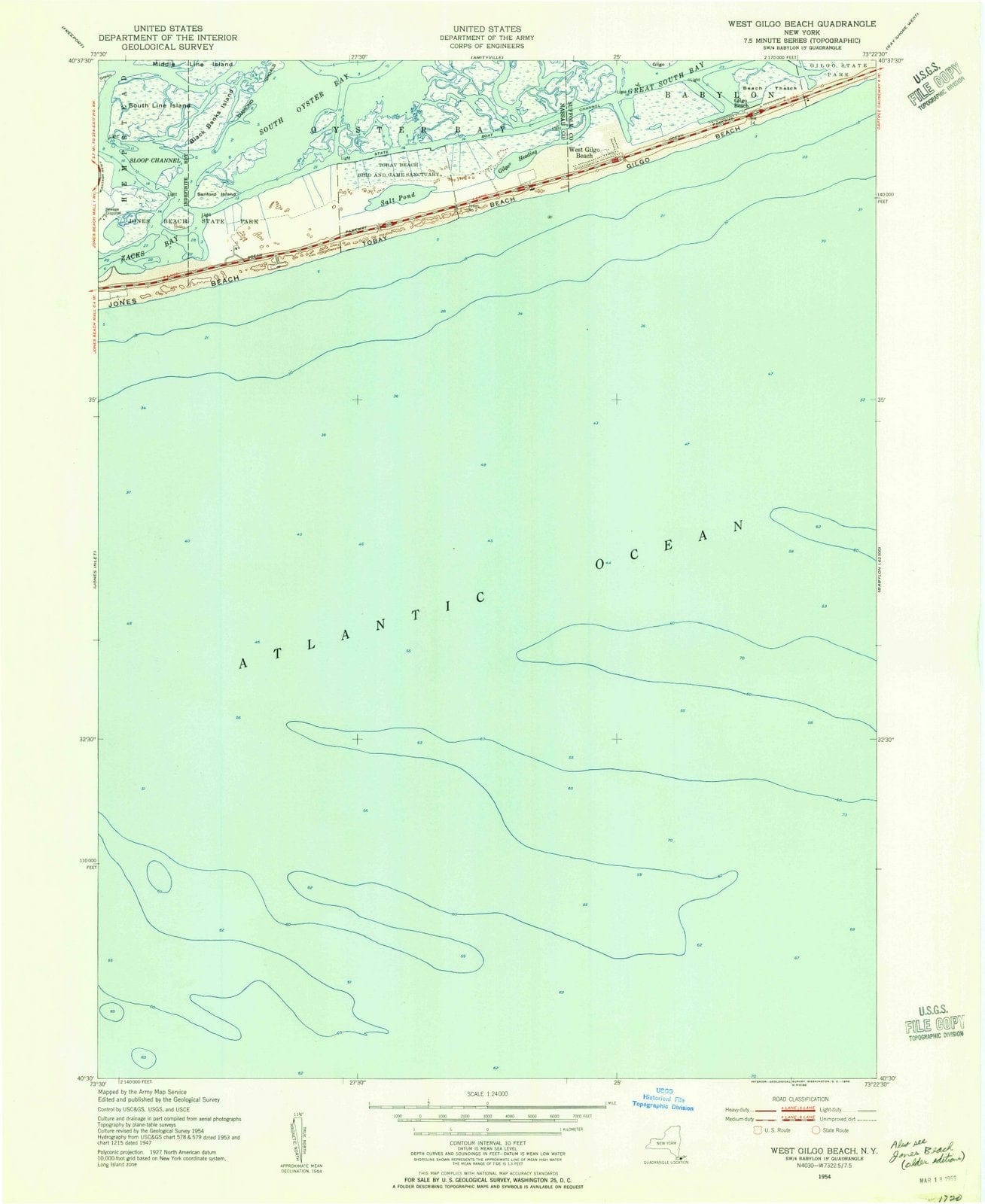 1954 West Gilgo Beach, NY - New York - USGS Topographic Map