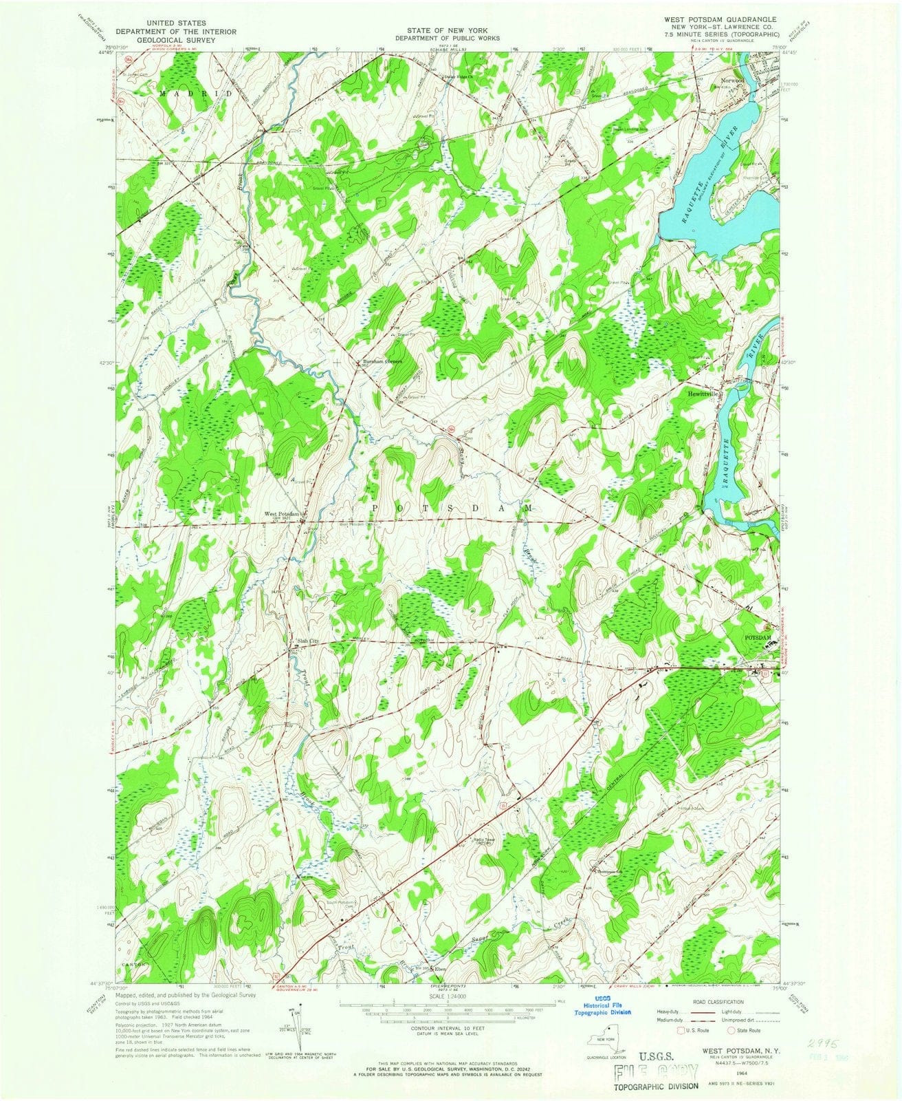 1964 Potsdam, NY - New York - USGS Topographic Map