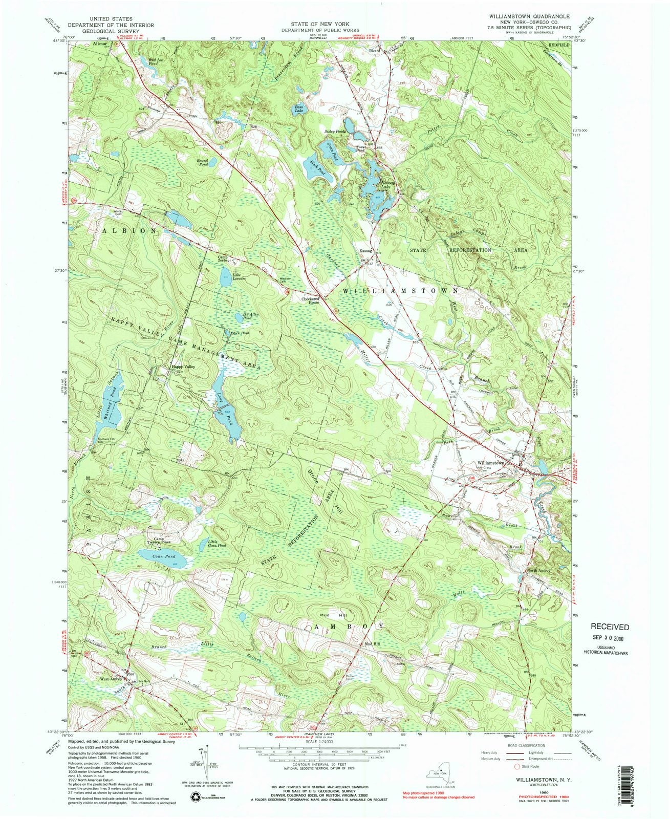 1960 Williamstown, NY - New York - USGS Topographic Map