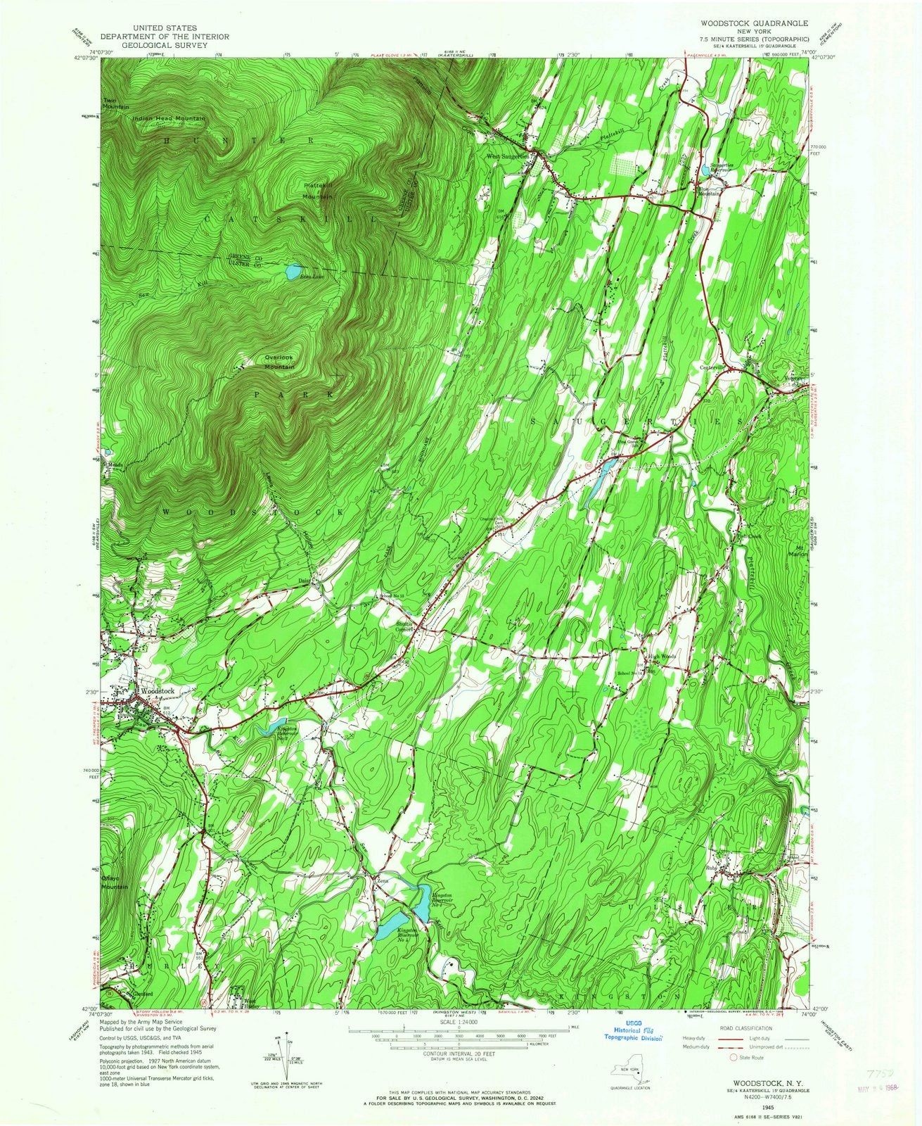 1945 Woodstock, NY - New York - USGS Topographic Map