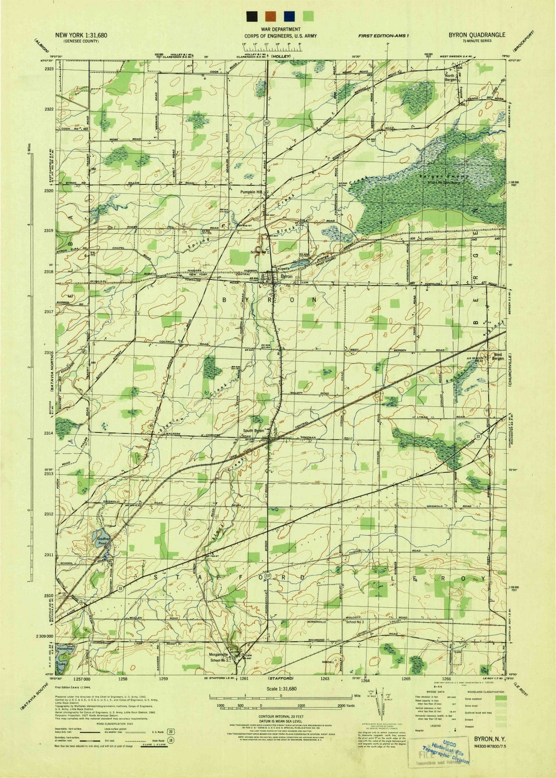 1944 Byron, NY - New York - USGS Topographic Map