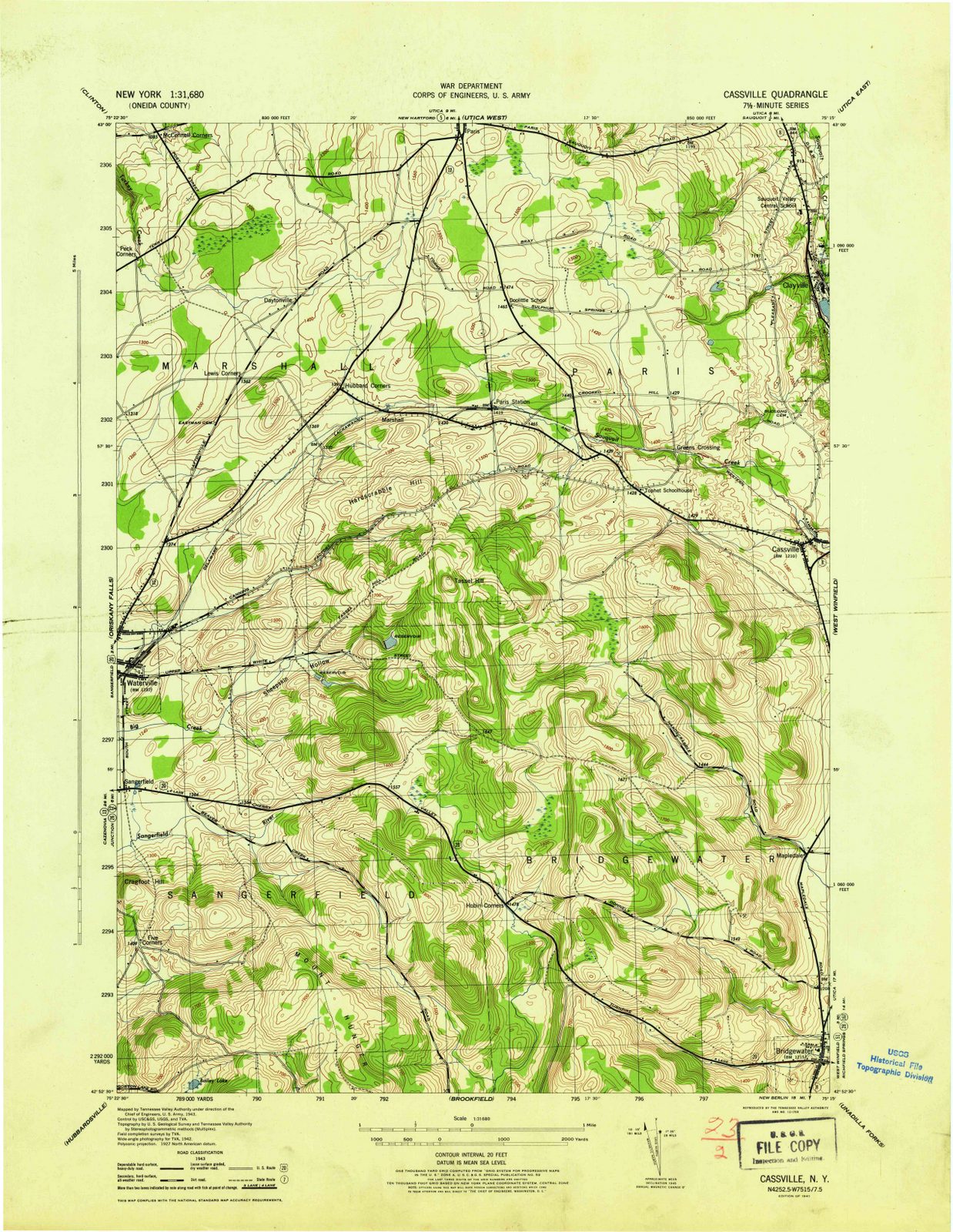 1945 Cassville, NY - New York - USGS Topographic Map