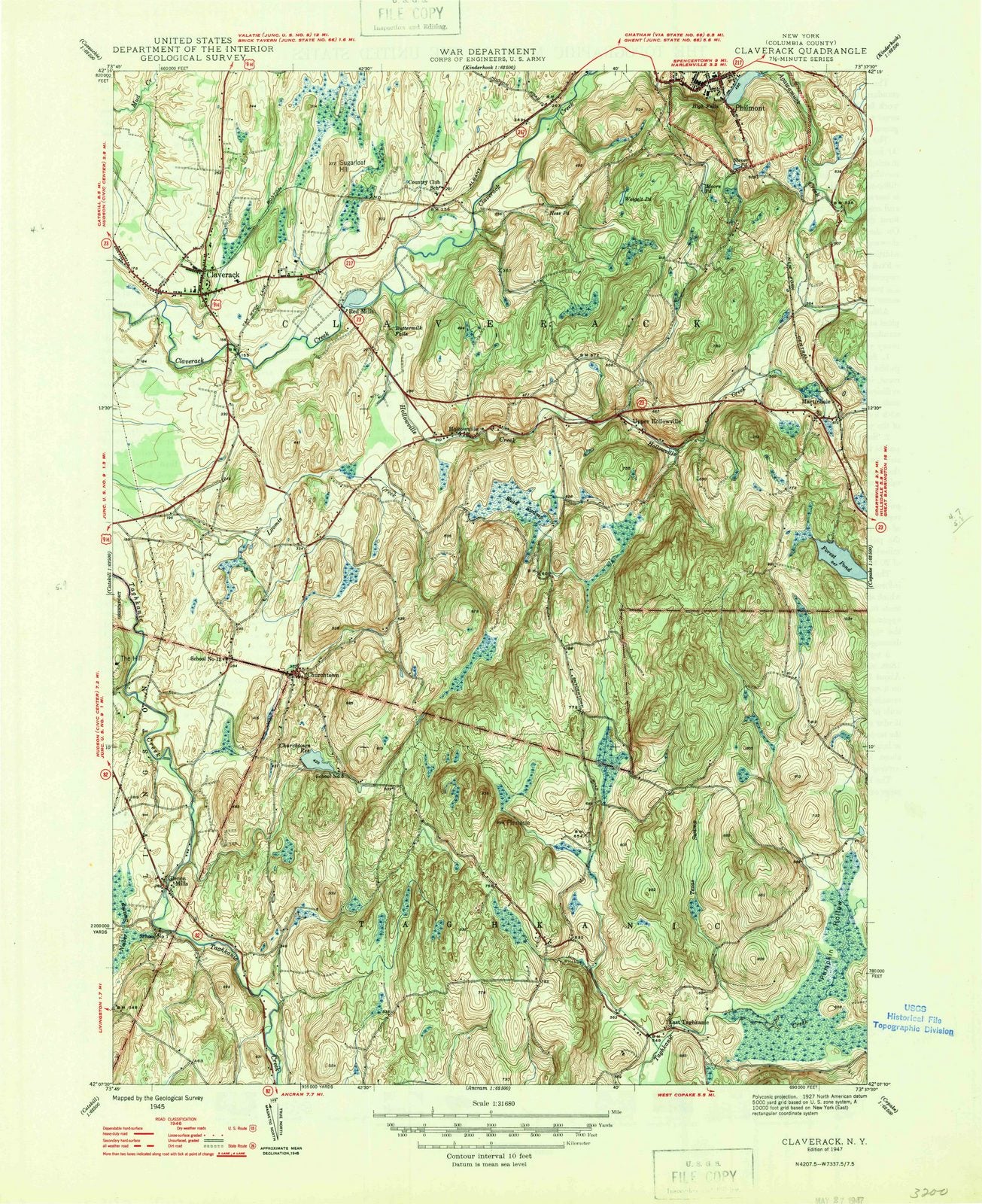 1947 Claverack, NY - New York - USGS Topographic Map
