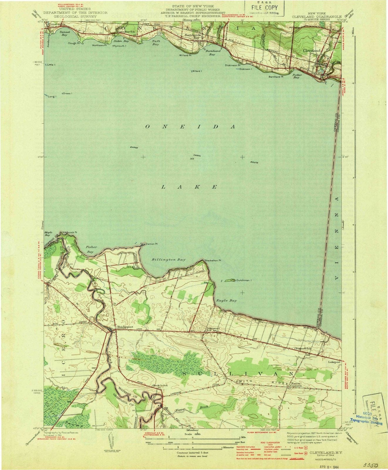 1944 Cleveland, NY - New York - USGS Topographic Map