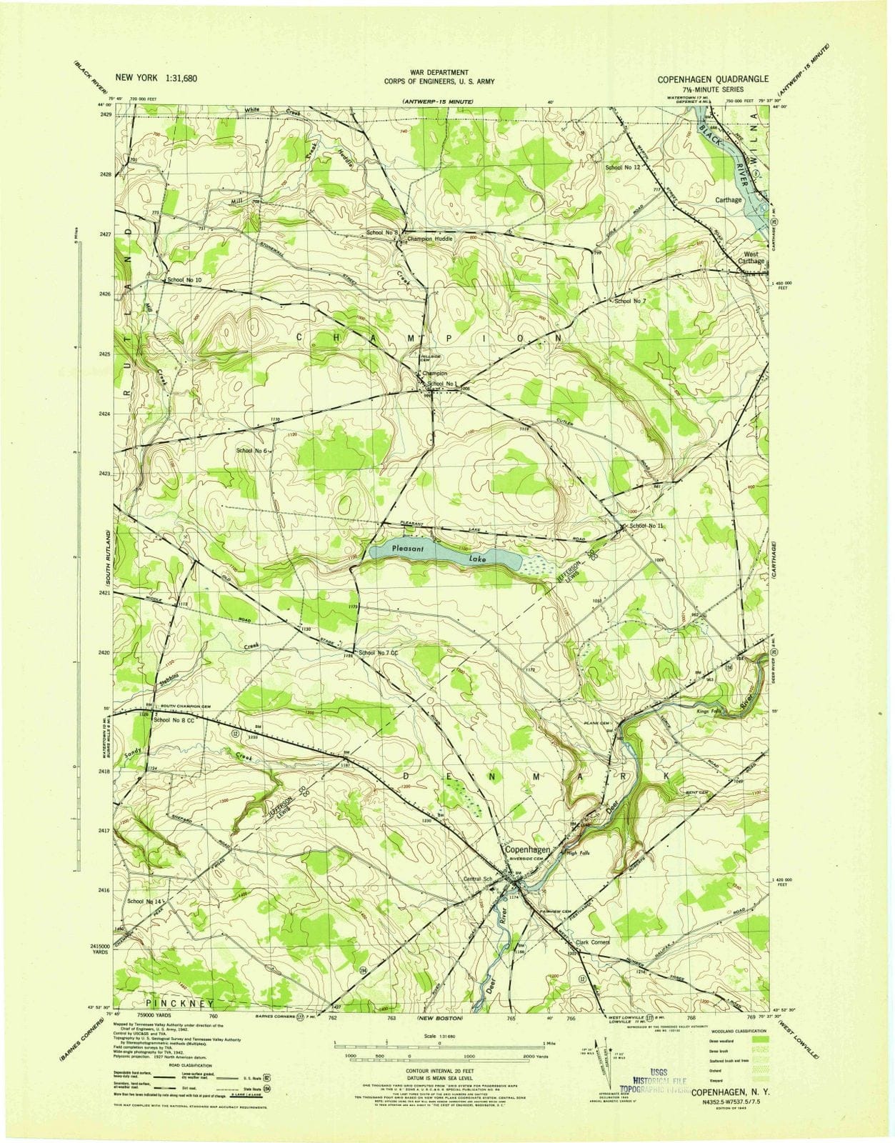 1943 Copenhagen, NY - New York - USGS Topographic Map