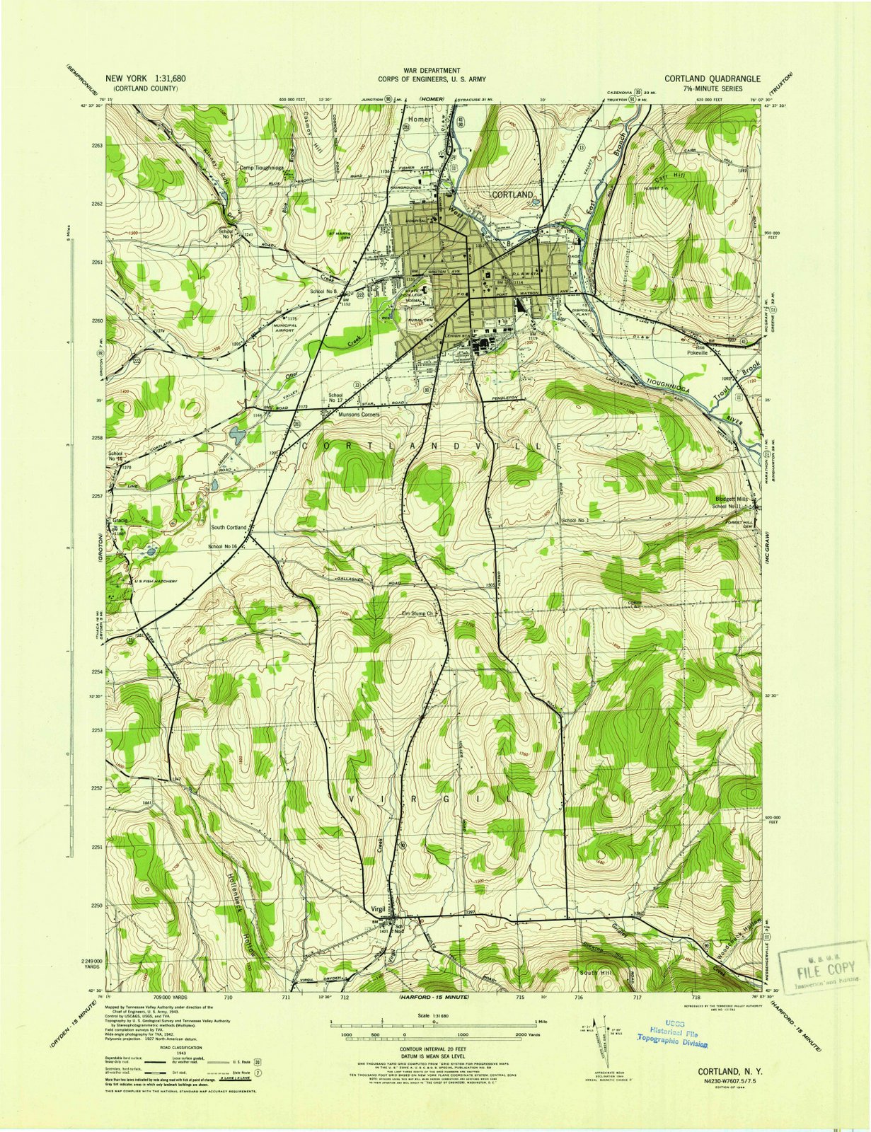 1944 Cortland, NY - New York - USGS Topographic Map