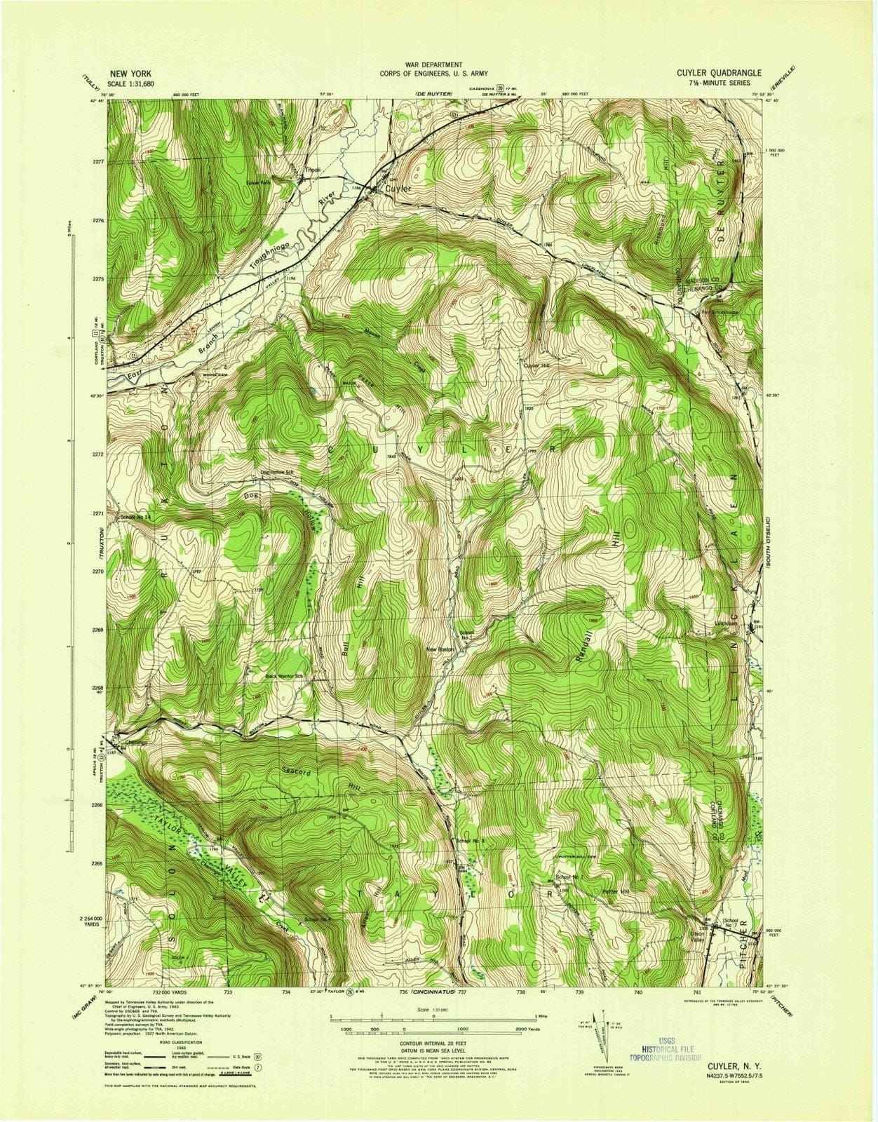 1944 Cuyler, NY - New York - USGS Topographic Map
