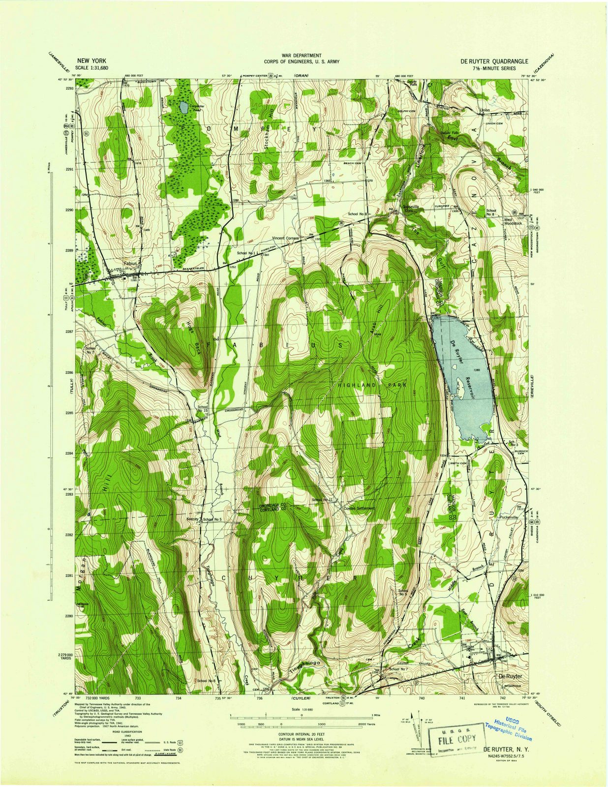 1944 De Ruyter, NY - New York - USGS Topographic Map
