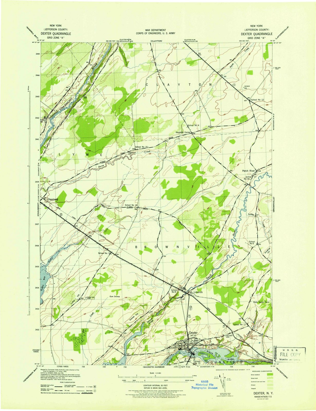 1943 Dexter, NY - New York - USGS Topographic Map