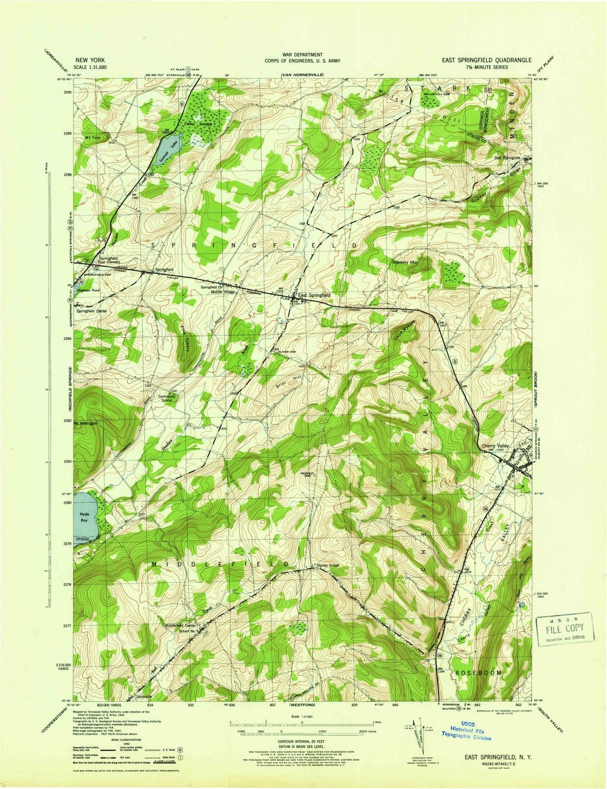 1945 East Springfield, NY - New York - USGS Topographic Map