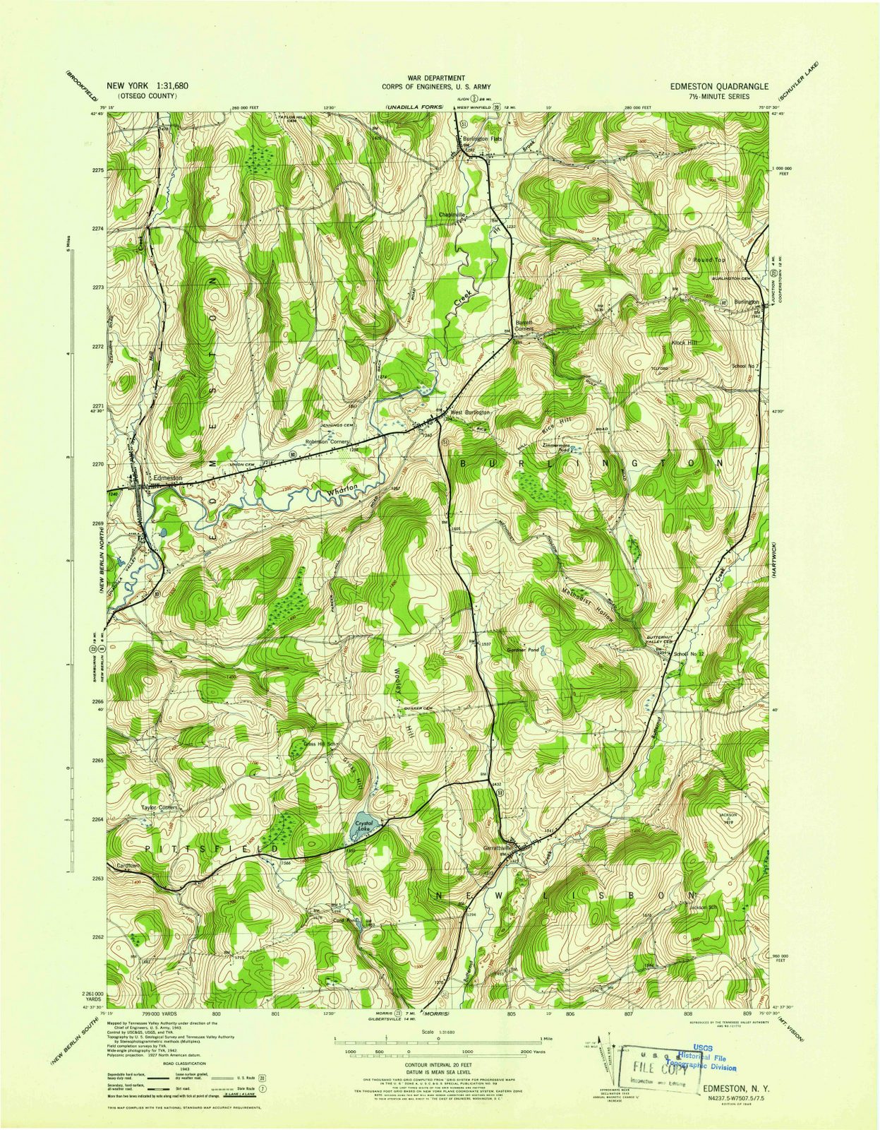 1945 Edmeston, NY - New York - USGS Topographic Map