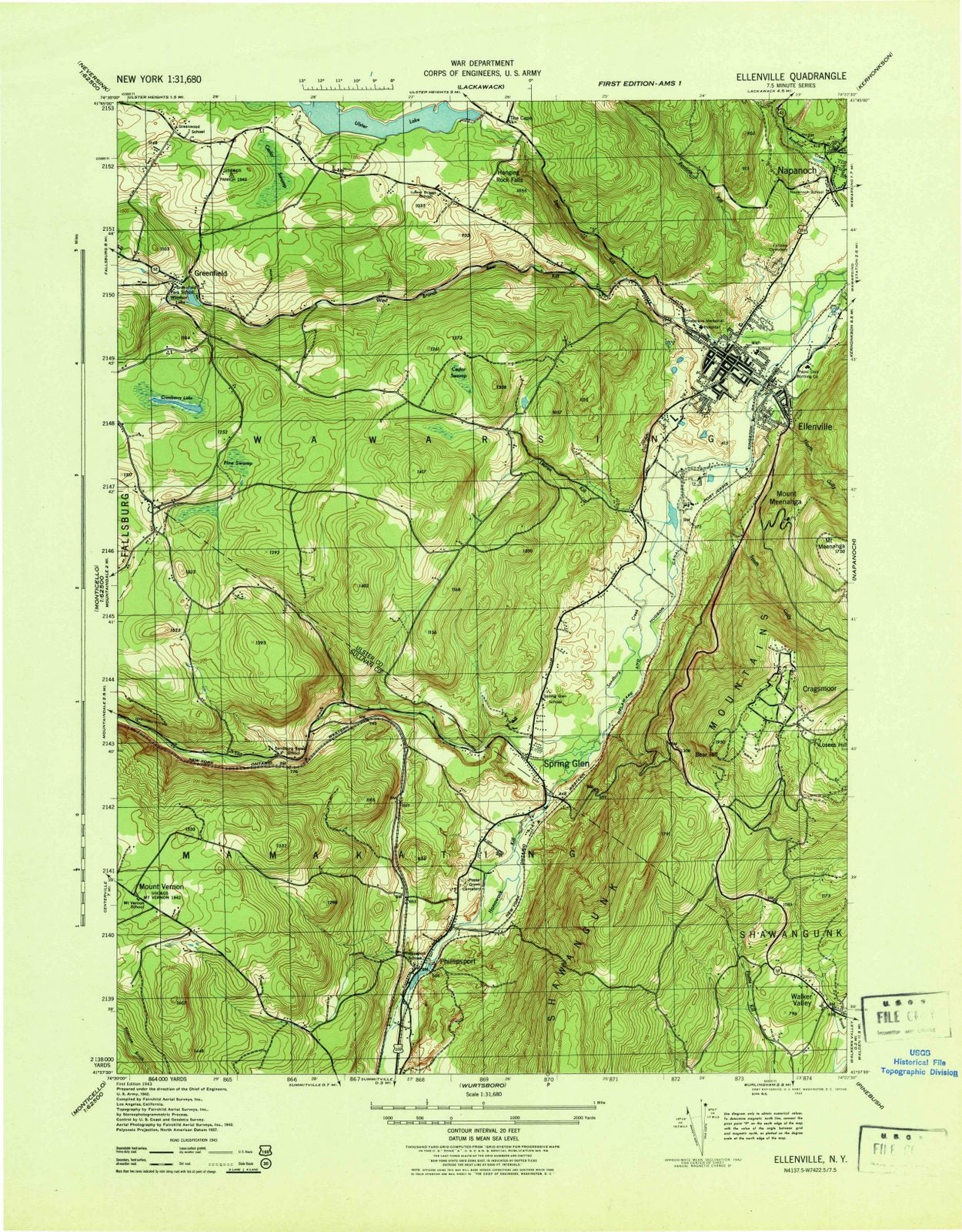 1943 Ellenville, NY - New York - USGS Topographic Map