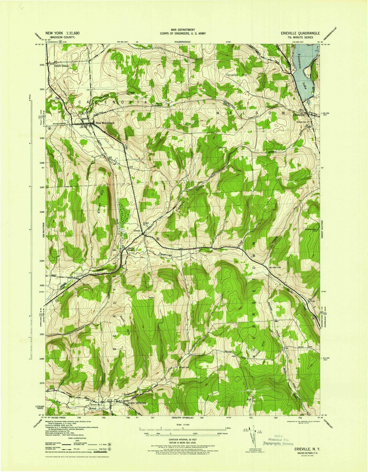 1944 Erieville, NY - New York - USGS Topographic Map