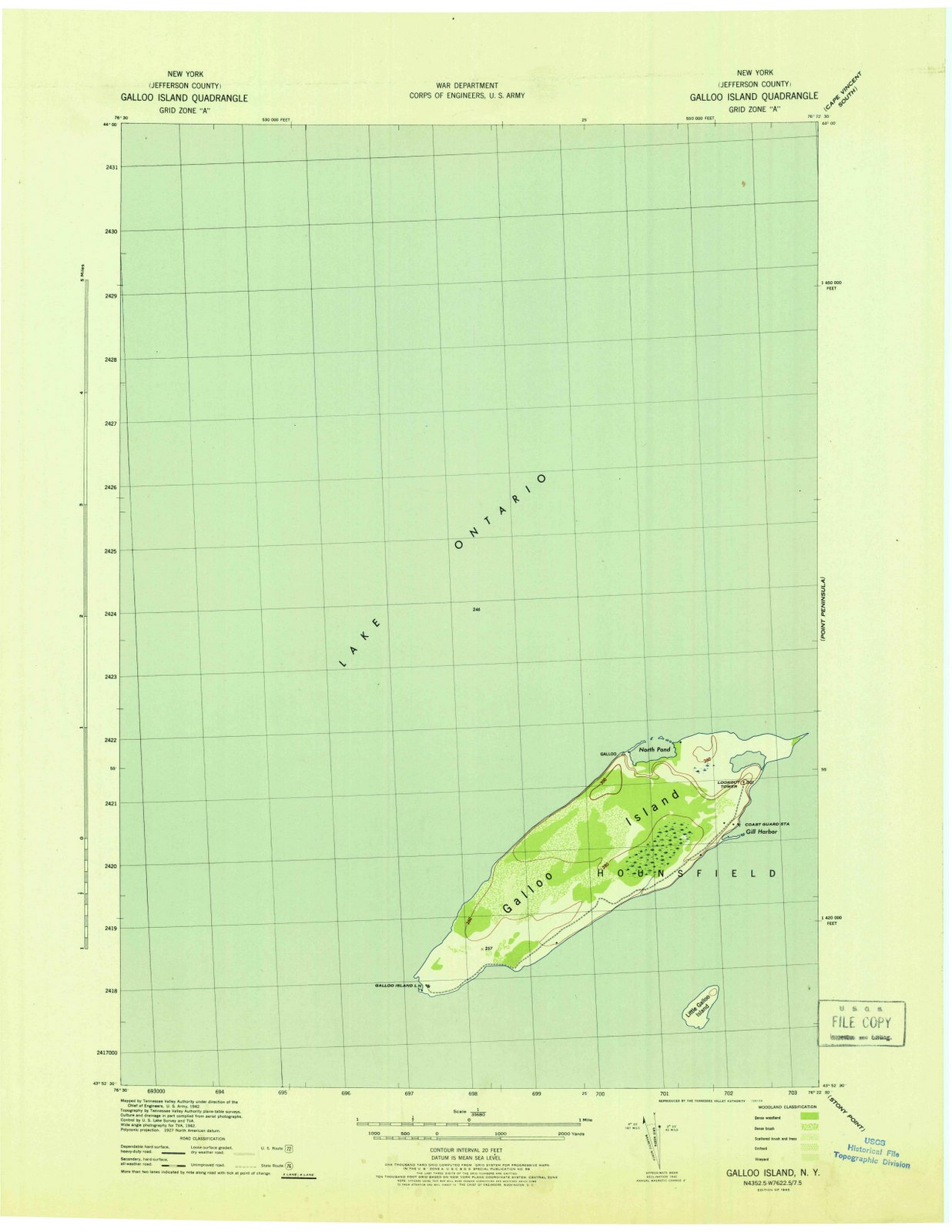 1942 Galloo Island, NY - New York - USGS Topographic Map