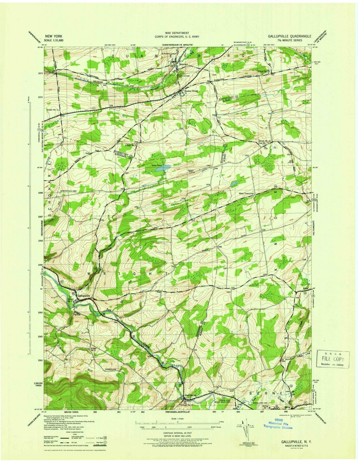 1946 Gallupville, NY - New York - USGS Topographic Map