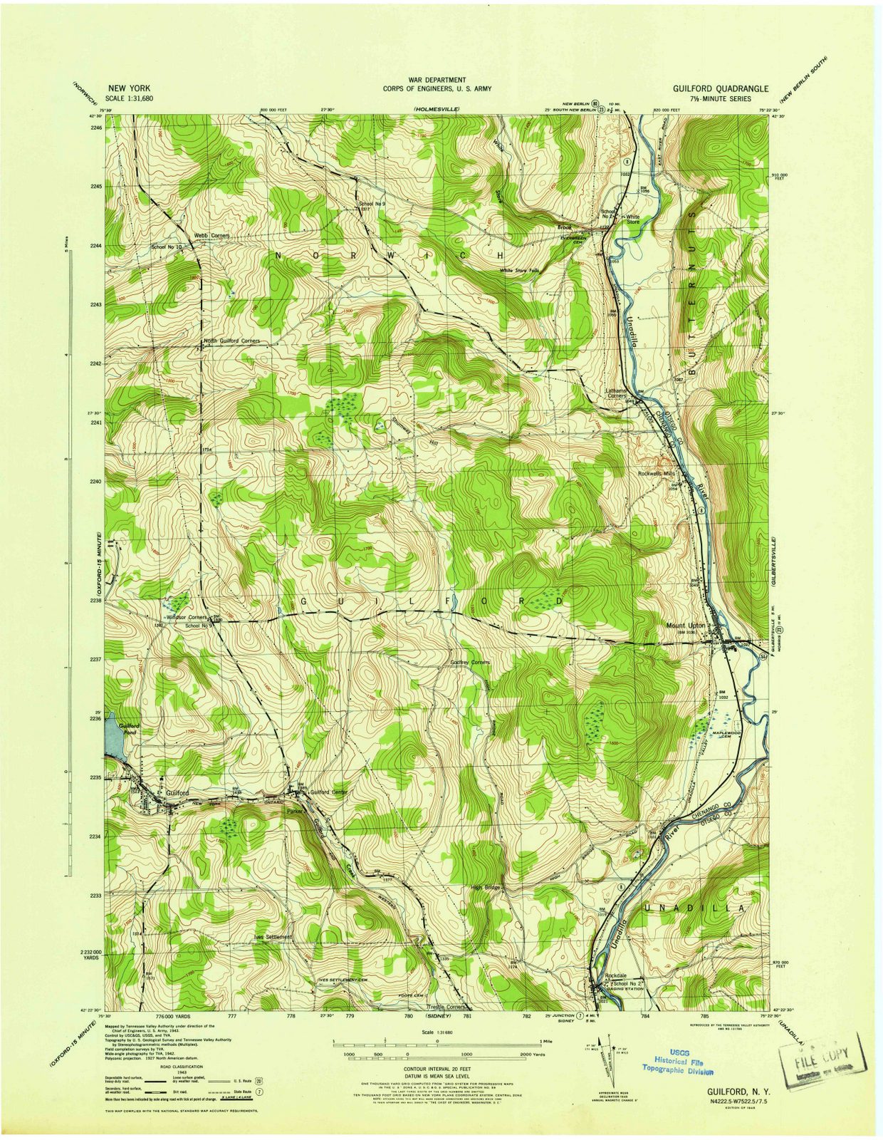 1945 Guilford, NY - New York - USGS Topographic Map