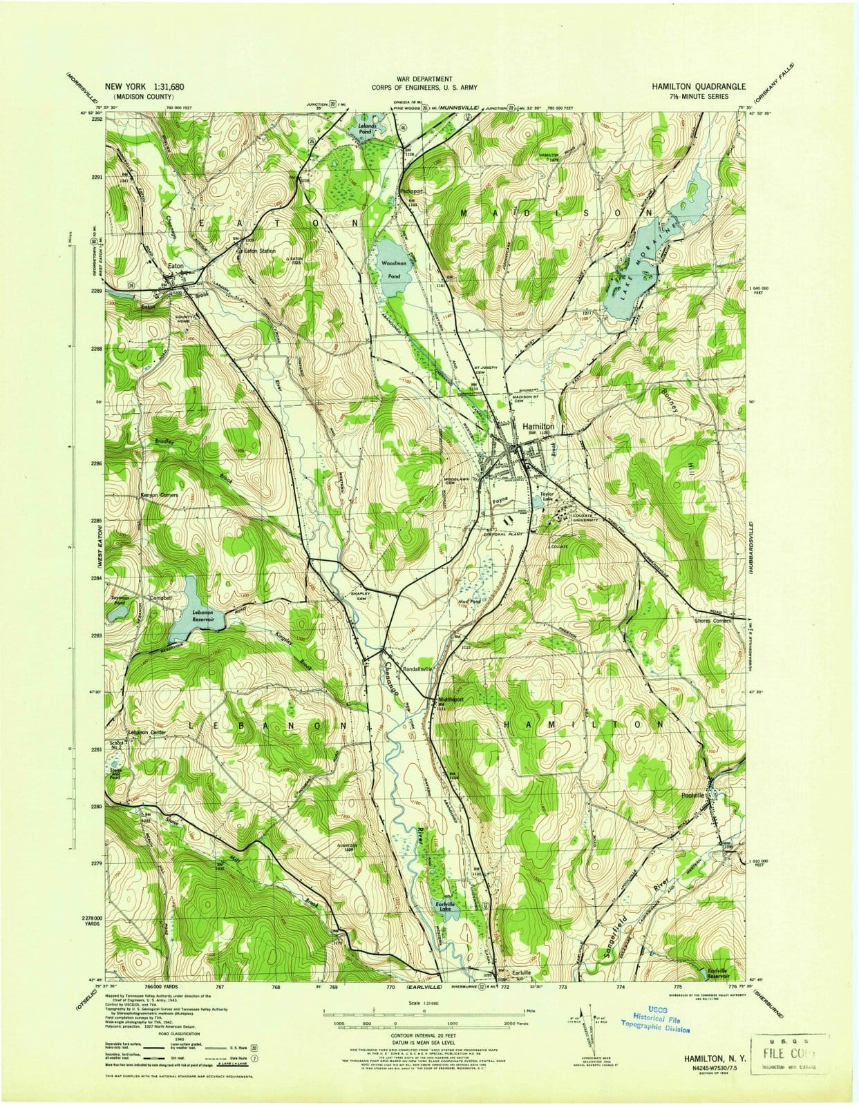 1944 Hamilton, NY - New York - USGS Topographic Map