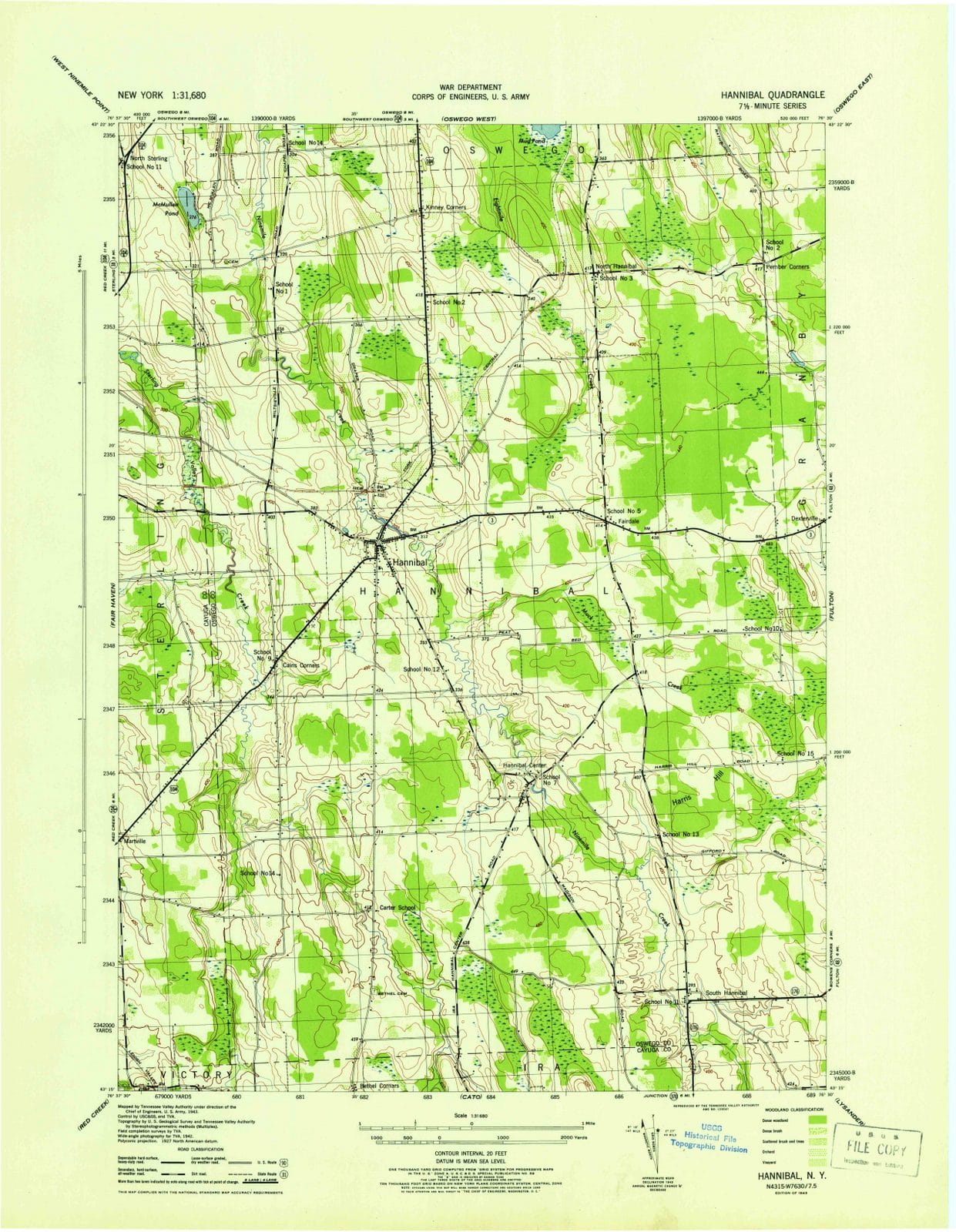 1943 Hannibal, NY - New York - USGS Topographic Map