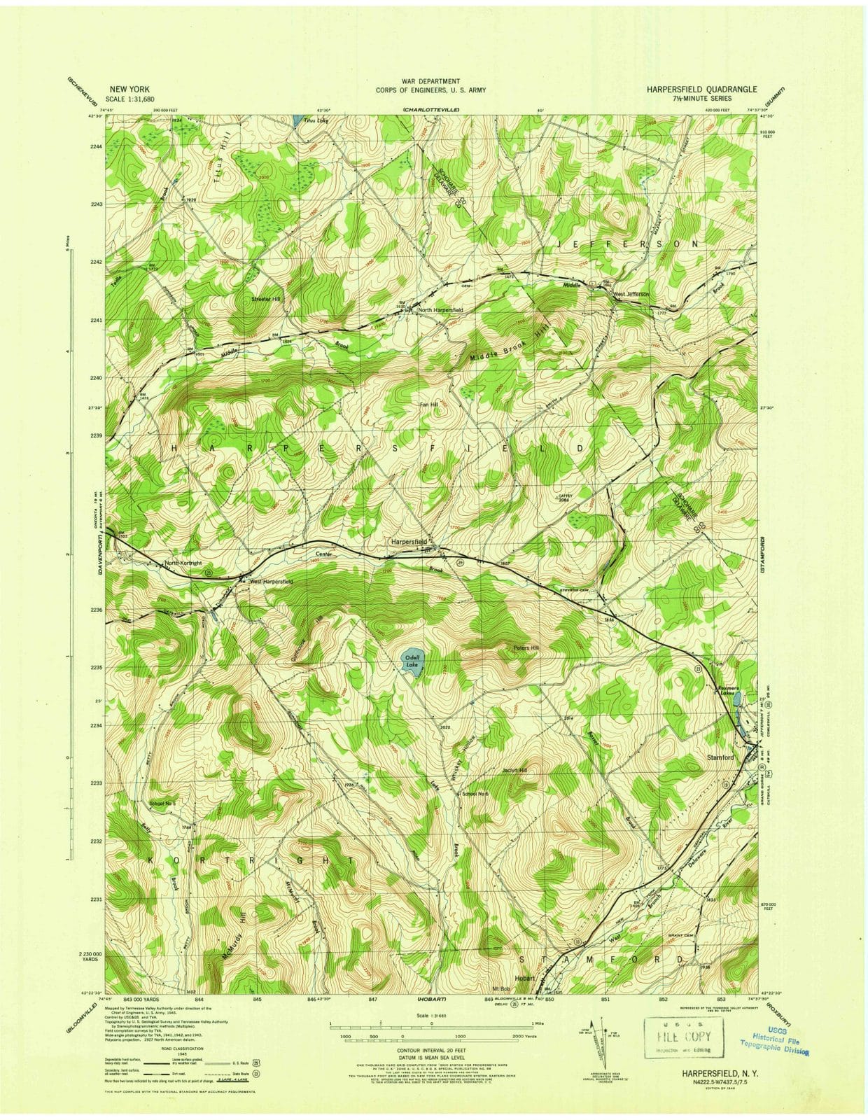 1946 Harpersfield, NY - New York - USGS Topographic Map