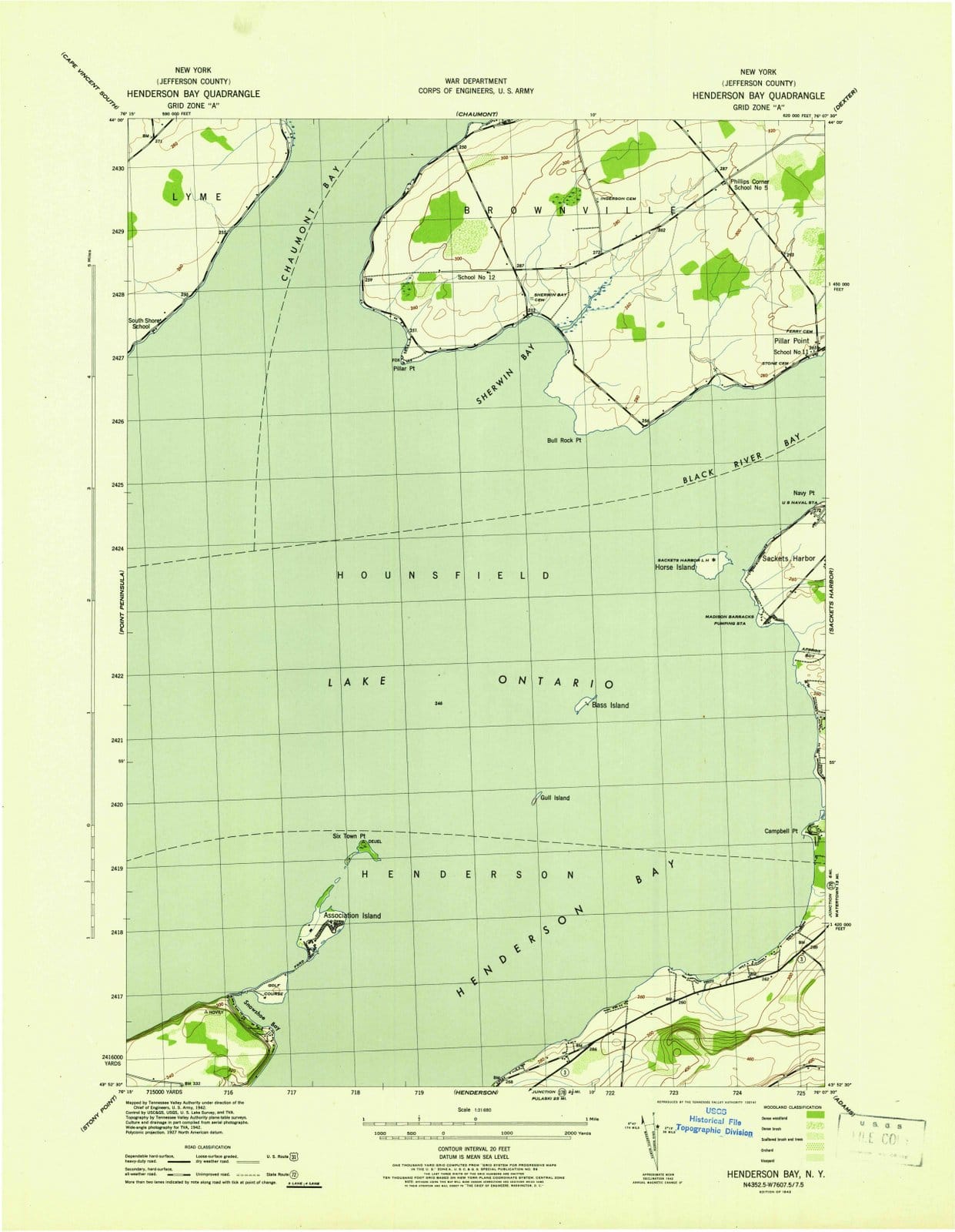 1942 Henderson Bay, NY - New York - USGS Topographic Map