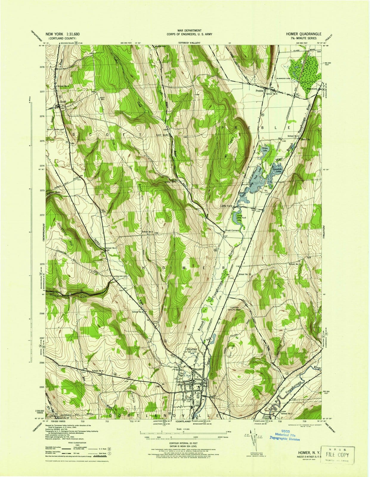 1944 Homer, NY - New York - USGS Topographic Map