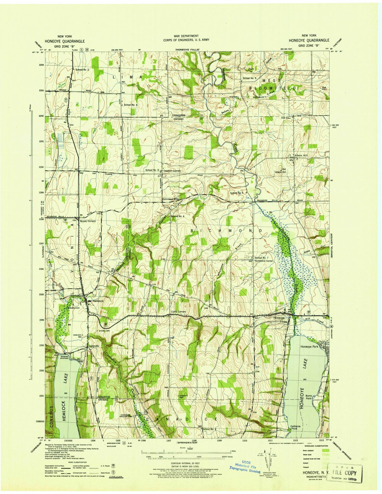 1942 Honeoye, NY - New York - USGS Topographic Map