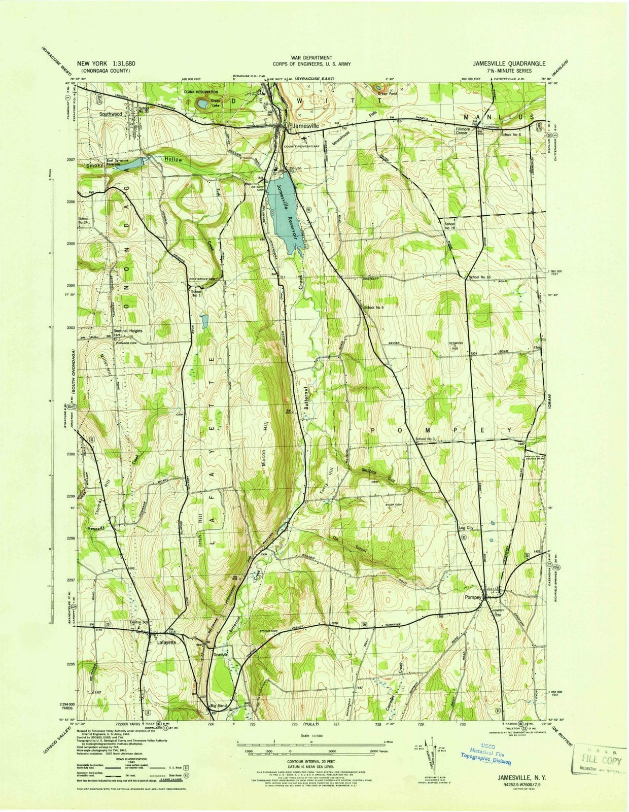 1943 Jamesville, NY - New York - USGS Topographic Map v2