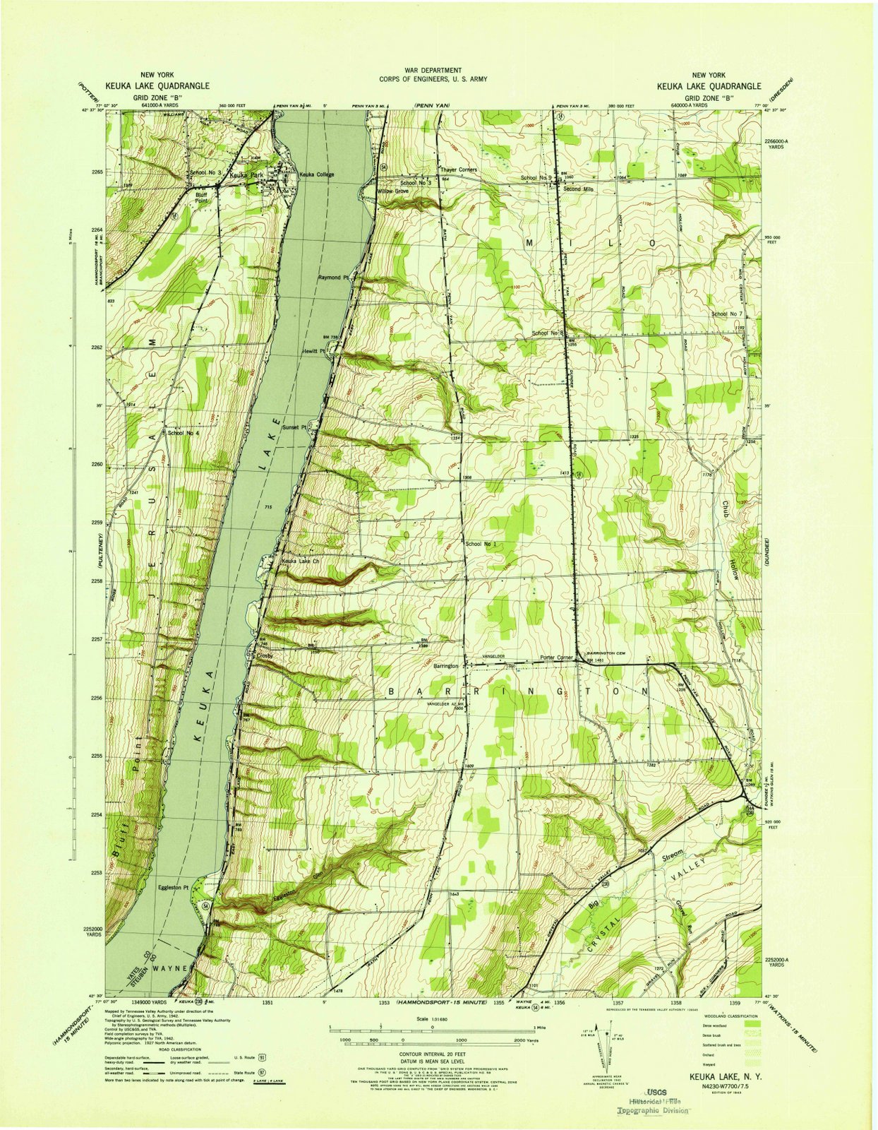 1943 Keuka Lake, NY - New York - USGS Topographic Map