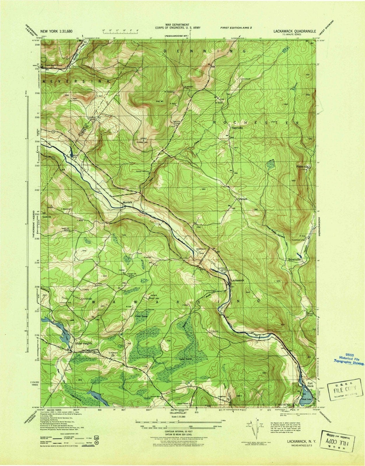 1943 Lackawack, NY - New York - USGS Topographic Map